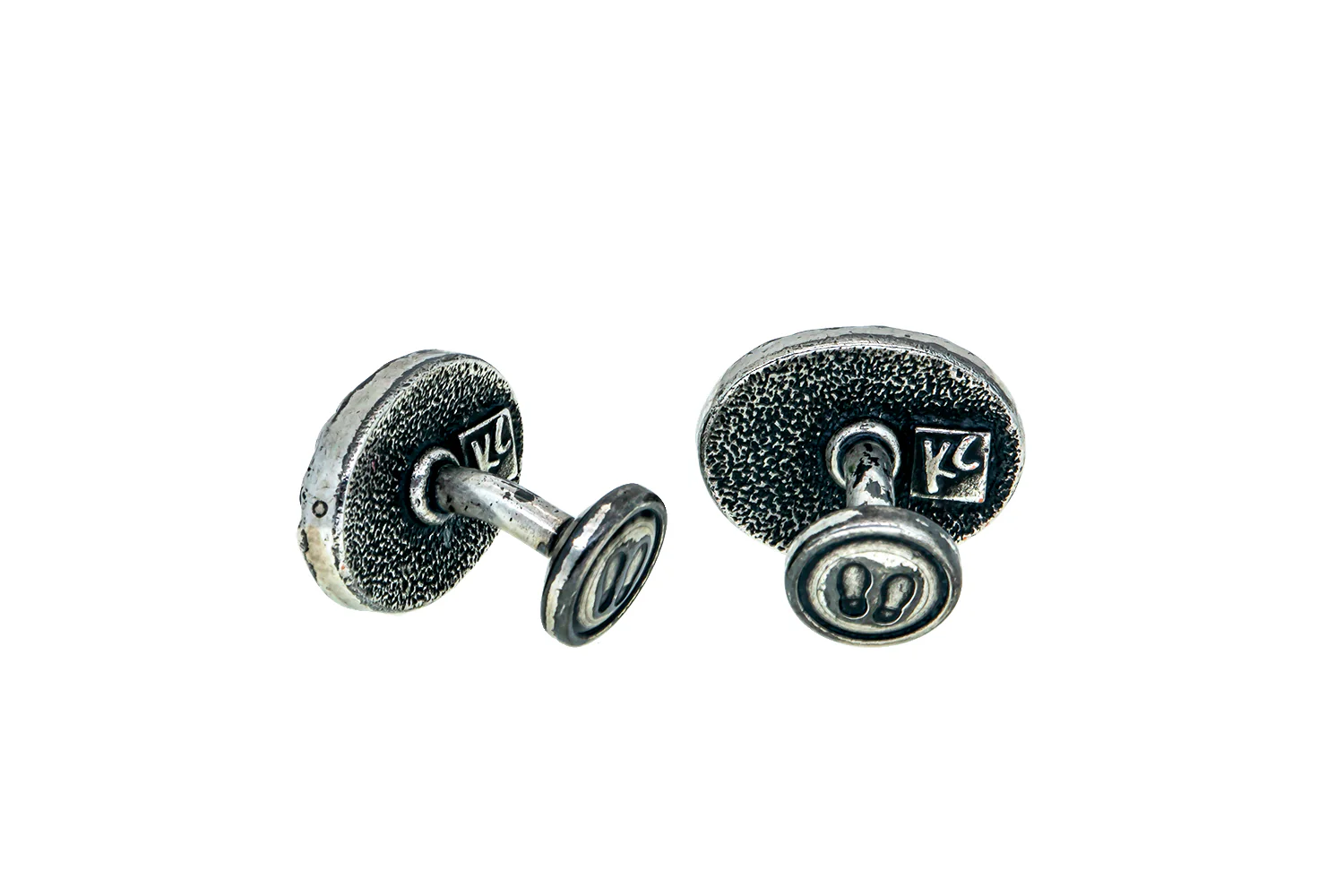KC Basket Weaved Oval Cuff Links 925 Sterling Silver Cufflinks - Image 3