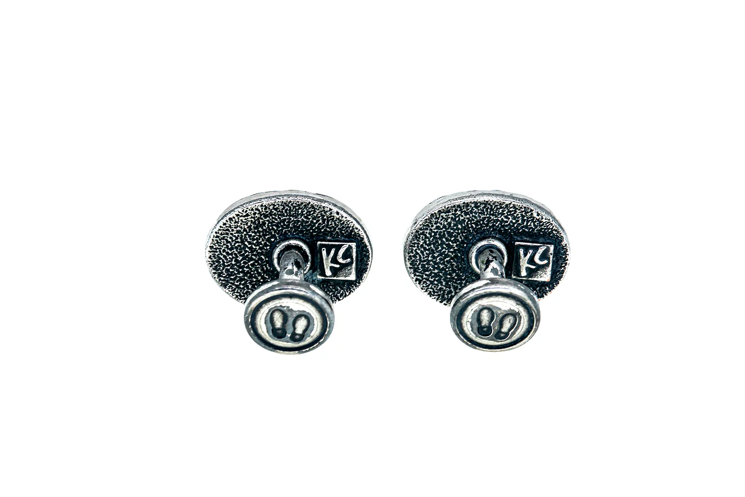 KC Basket Weaved Oval Cuff Links 925 Sterling Silver Cufflinks - Image 4