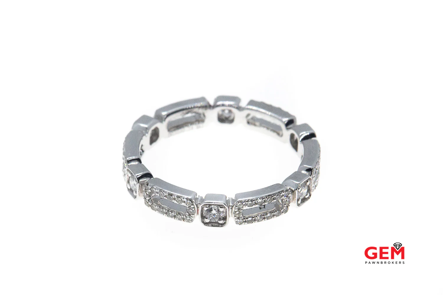 KC Designs Stackable Diamond Pave Station Band 14K 585 White Gold Designer Ring Size 7 - Image 3