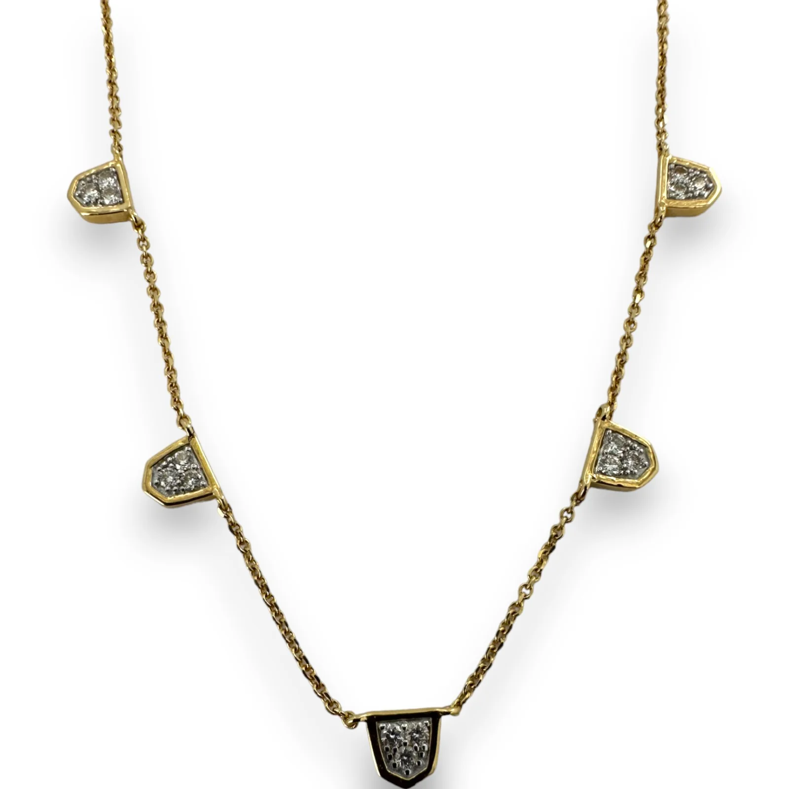 Kendra Scott Shannon Solid 14k Yellow Gold Collar Necklace with 5 Diamond Stations Adjustable Chain 16-18"