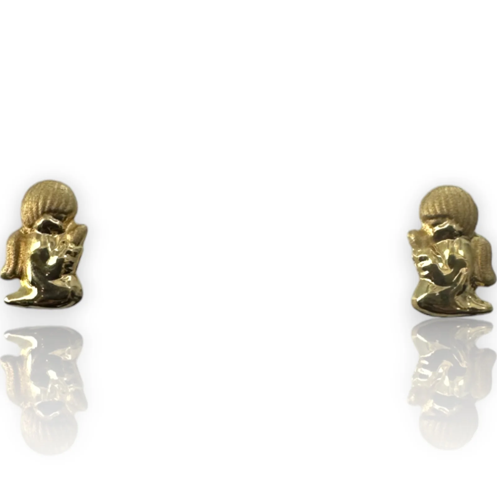 Kids 10k Solid Yellow Gold Kneeling Angel Cherub Praying Screw-Back Stud Earrings with 18k Gold Earring Backs - Image 2