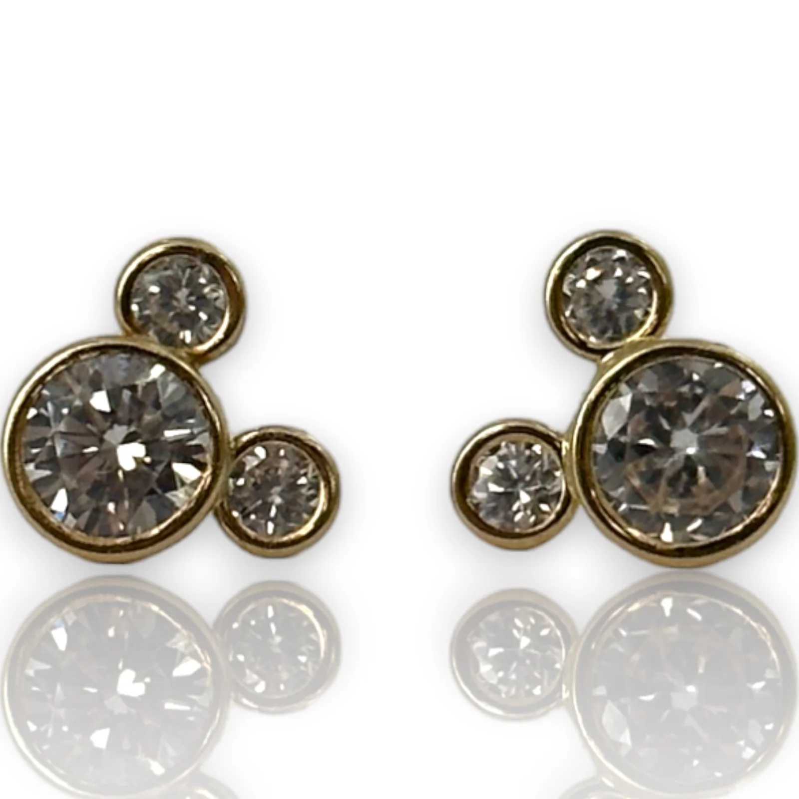 Kids 10k Solid Yellow Gold Mickey Mouse Motif Cubic Zirconia CZ Stud Earrings - Image 2