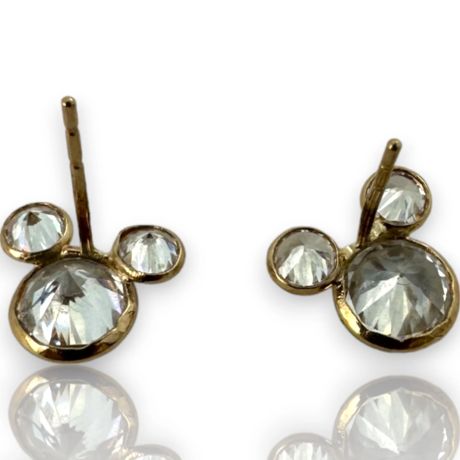 Kids 10k Solid Yellow Gold Mickey Mouse Motif Cubic Zirconia CZ Stud Earrings - Image 3