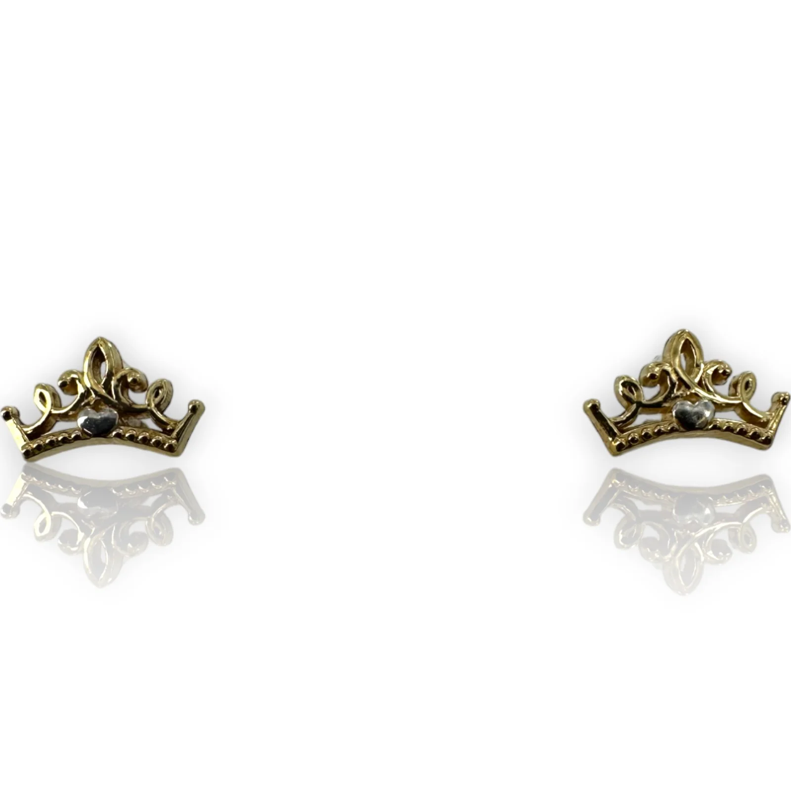 Kids 10kt 2-tone Solid Yellow and White Gold Pierced Tiara Crown Screw Back Earrings - Image 3