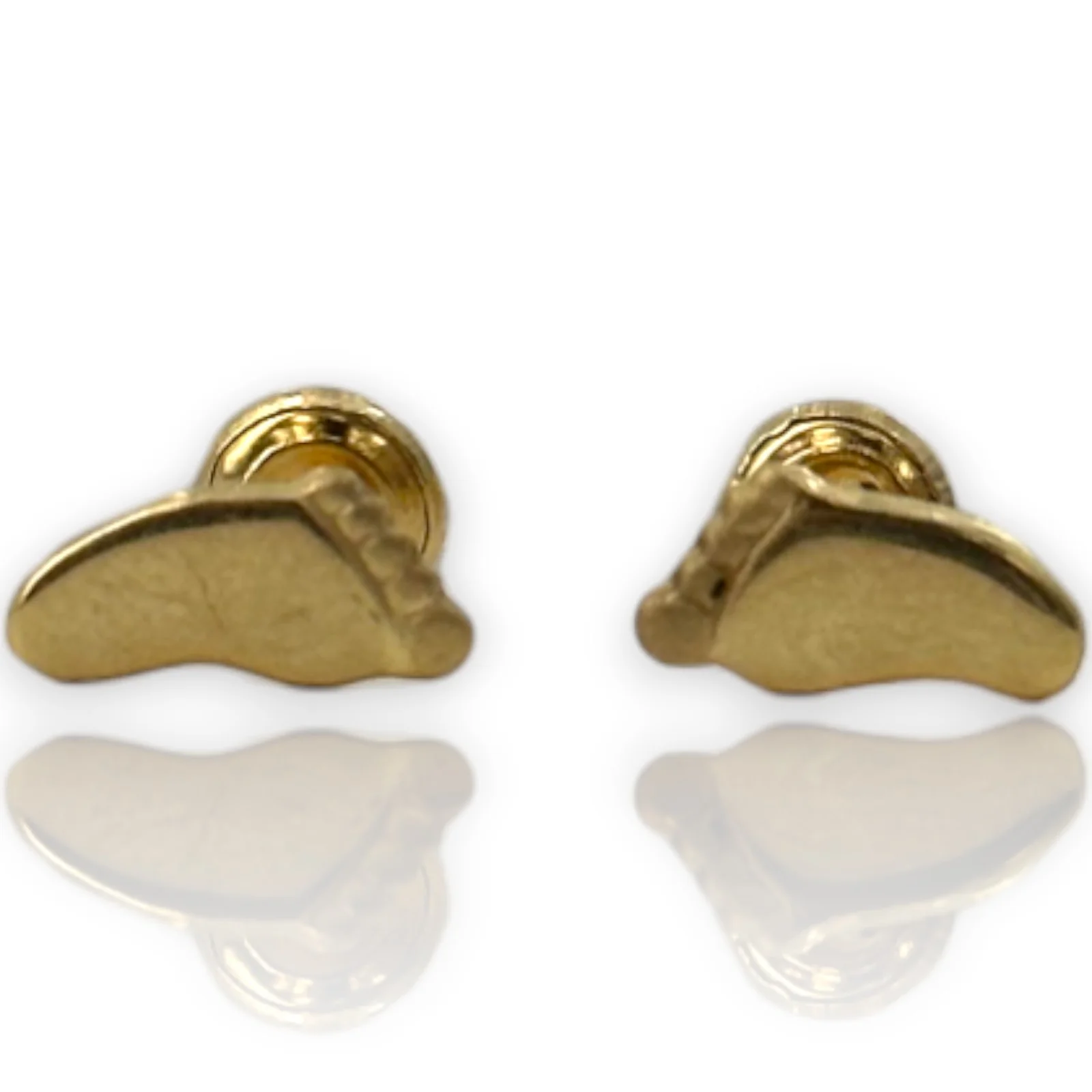 Kids Solid 10k Yellow Gold Screw-Back Stud Earrings Footprint Feet Motif with 18k Earring Backs - Image 2