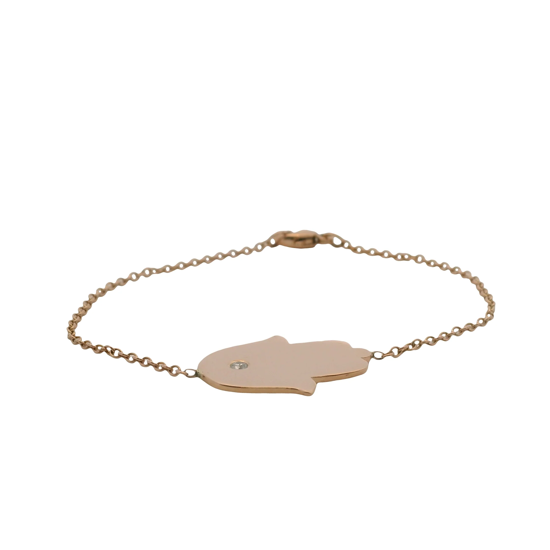 Kimberly McDonald Solid 18kt Rose Gold 6" Hamsa Hand Bracelet with Diamond - Image 6