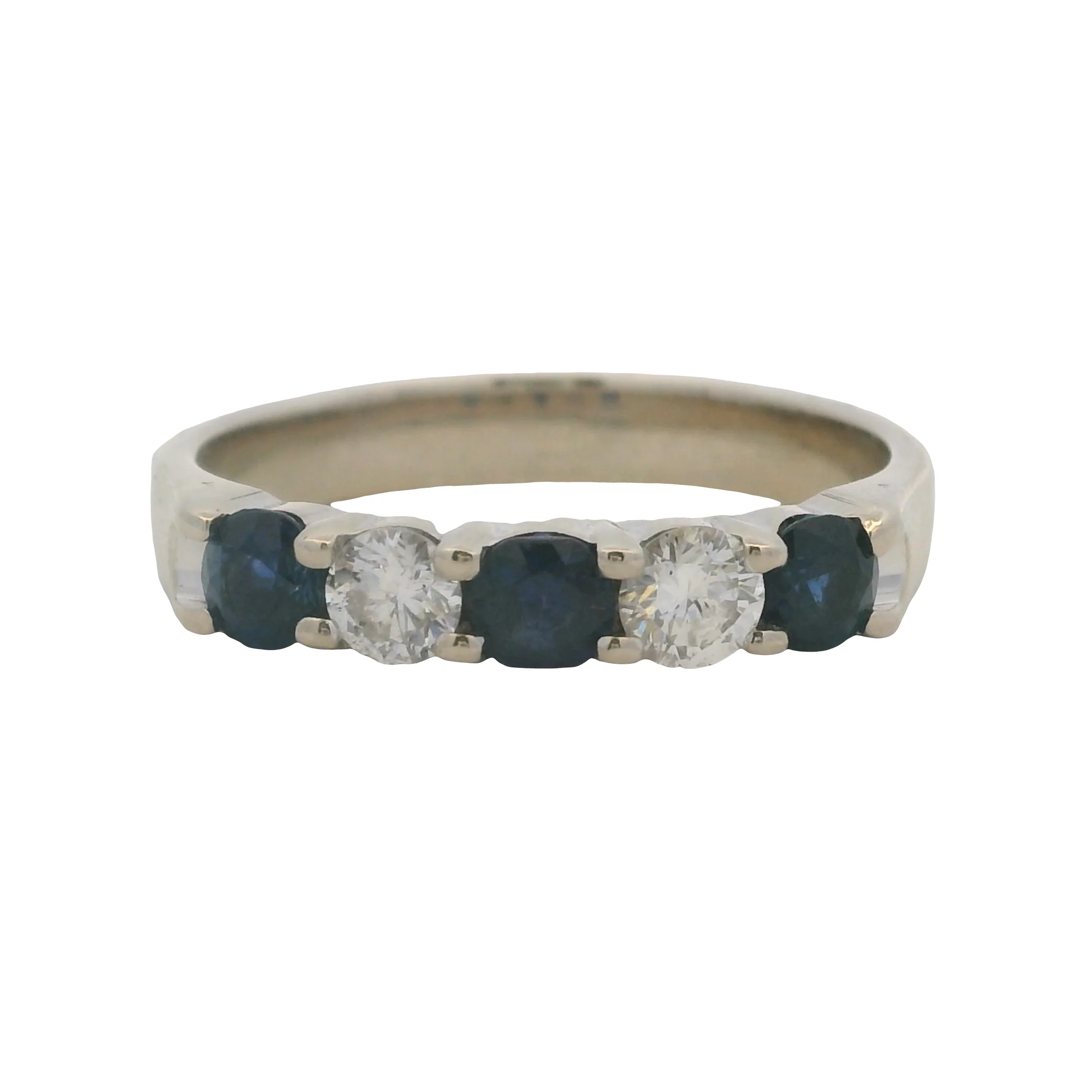 Kuber Solid 14kt White Gold Alternating 0.40ctw Diamond and Sapphire Wedding Band Ring Size 9.5