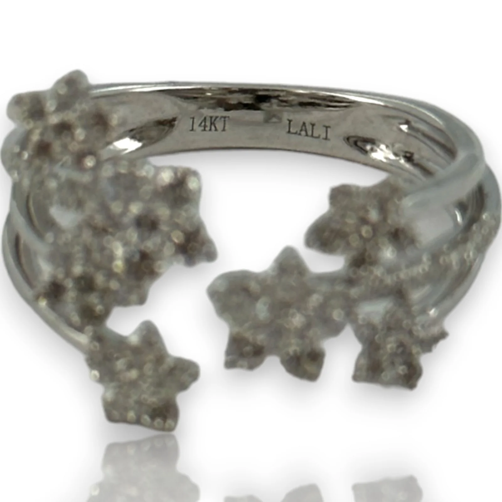 LALI Jewels Solid 14kt White Gold Rhodium Plated Open Wrap Ring with 0.75ctw Diamond Flowers Size 6.5 - Image 7