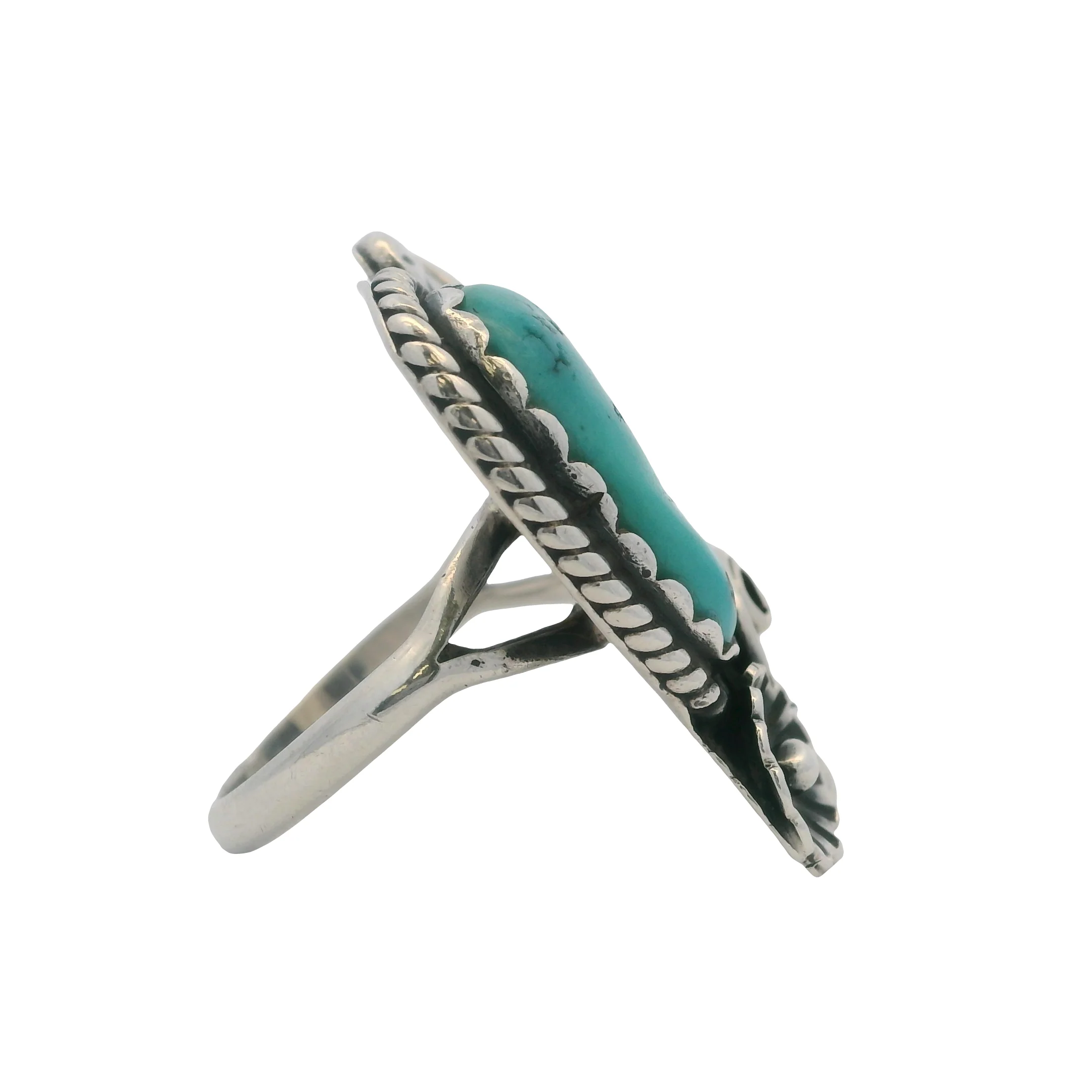 Lambert Livingston Navajo 925 Sterling Silver and Turquoise Flower and Leaf Ring Size 5 - Image 5
