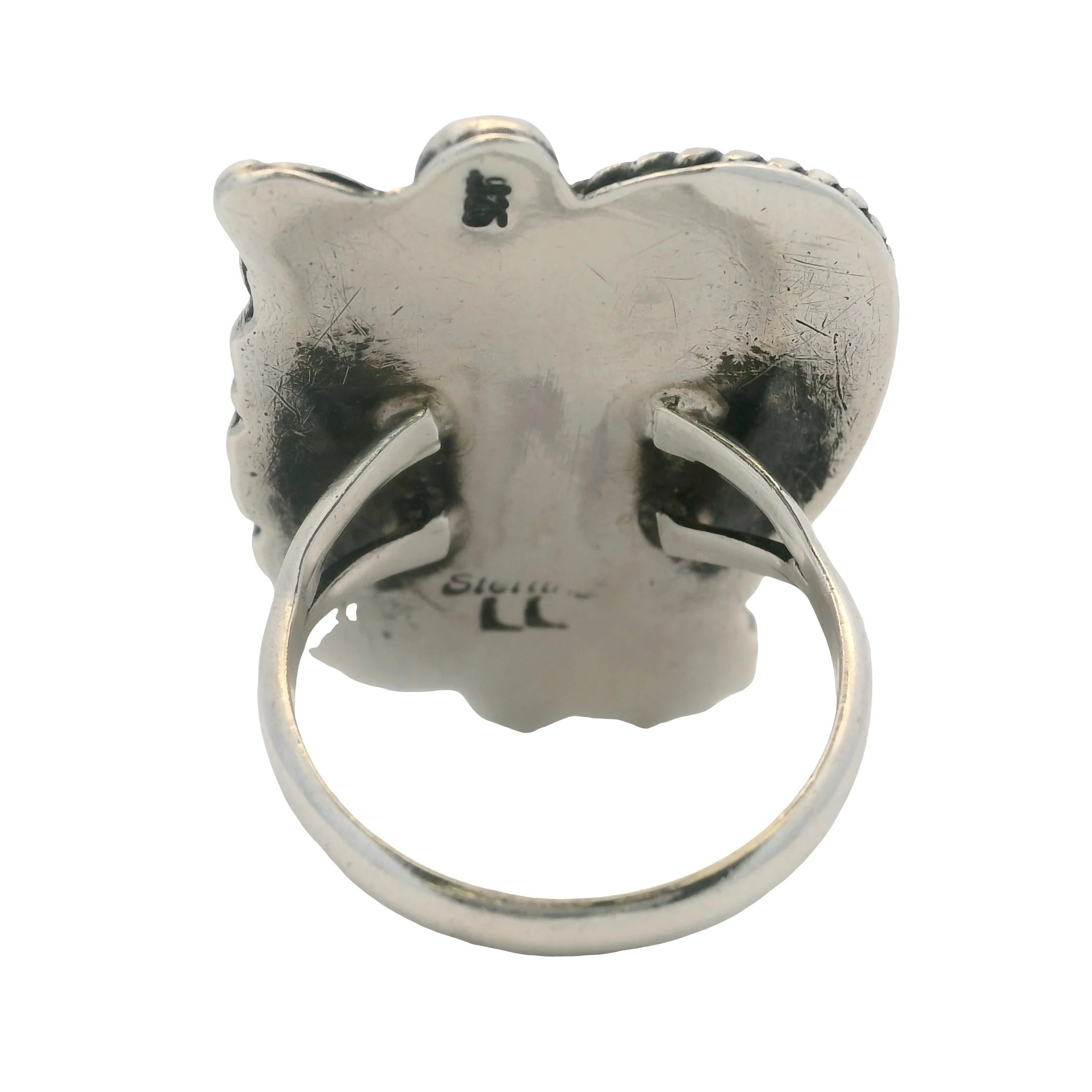 Lambert Livingston Navajo 925 Sterling Silver and Turquoise Flower and Leaf Ring Size 5 - Image 7