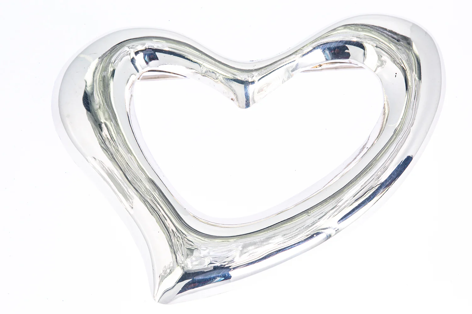 Large Mexico Open Freeform Heart Lapel Pin Solid 925 Sterling Silver Brooch