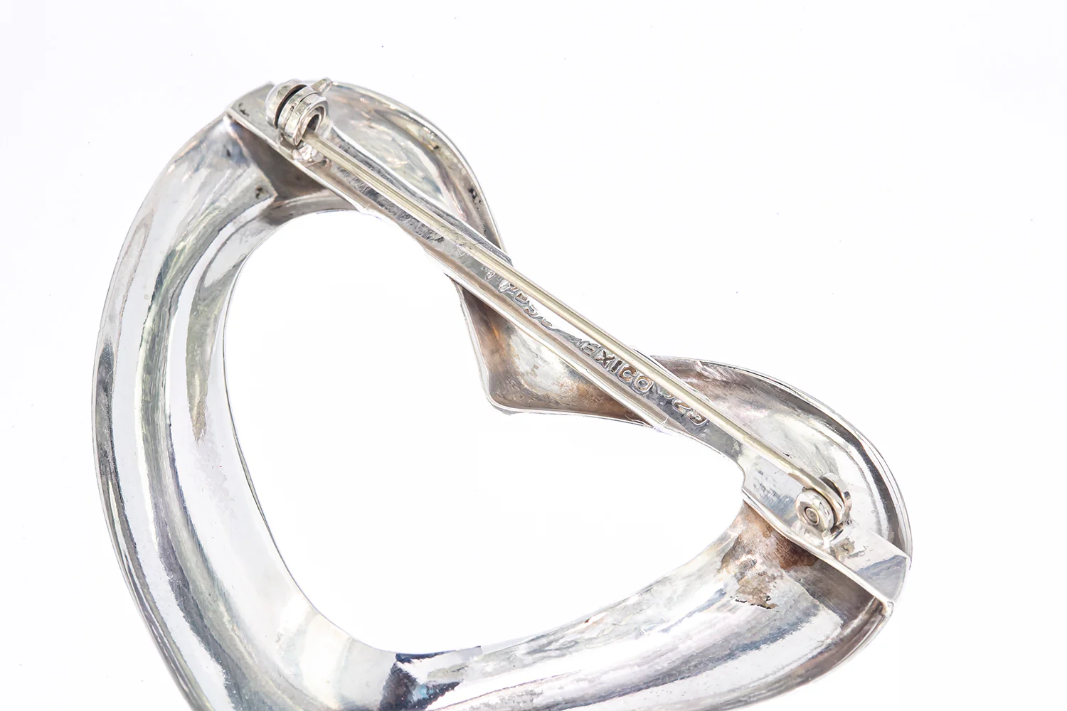 Large Mexico Open Freeform Heart Lapel Pin Solid 925 Sterling Silver Brooch - Image 2