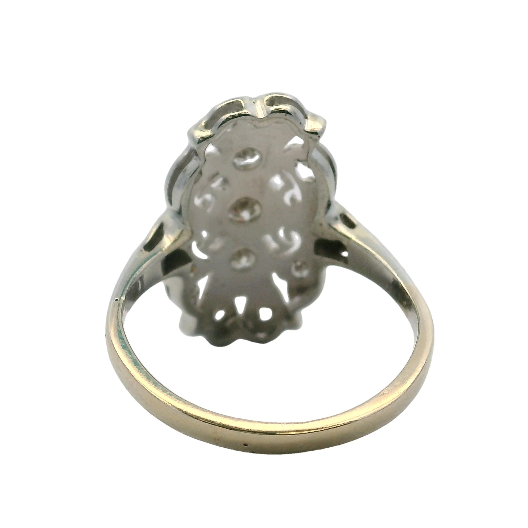 Late 1920s 18kt White Gold and Diamond 19mm Long Milgrain Dinner Ring Size 5 - Image 4