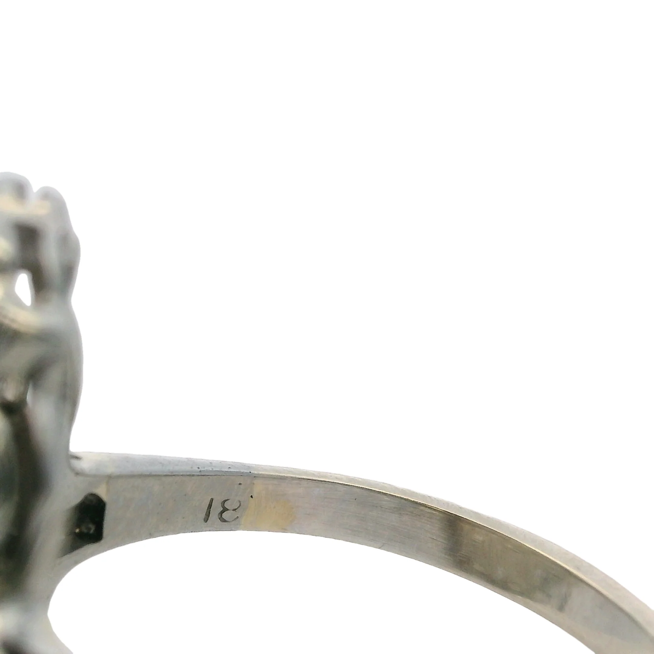 Late 1920s 18kt White Gold and Diamond 19mm Long Milgrain Dinner Ring Size 5 - Image 5