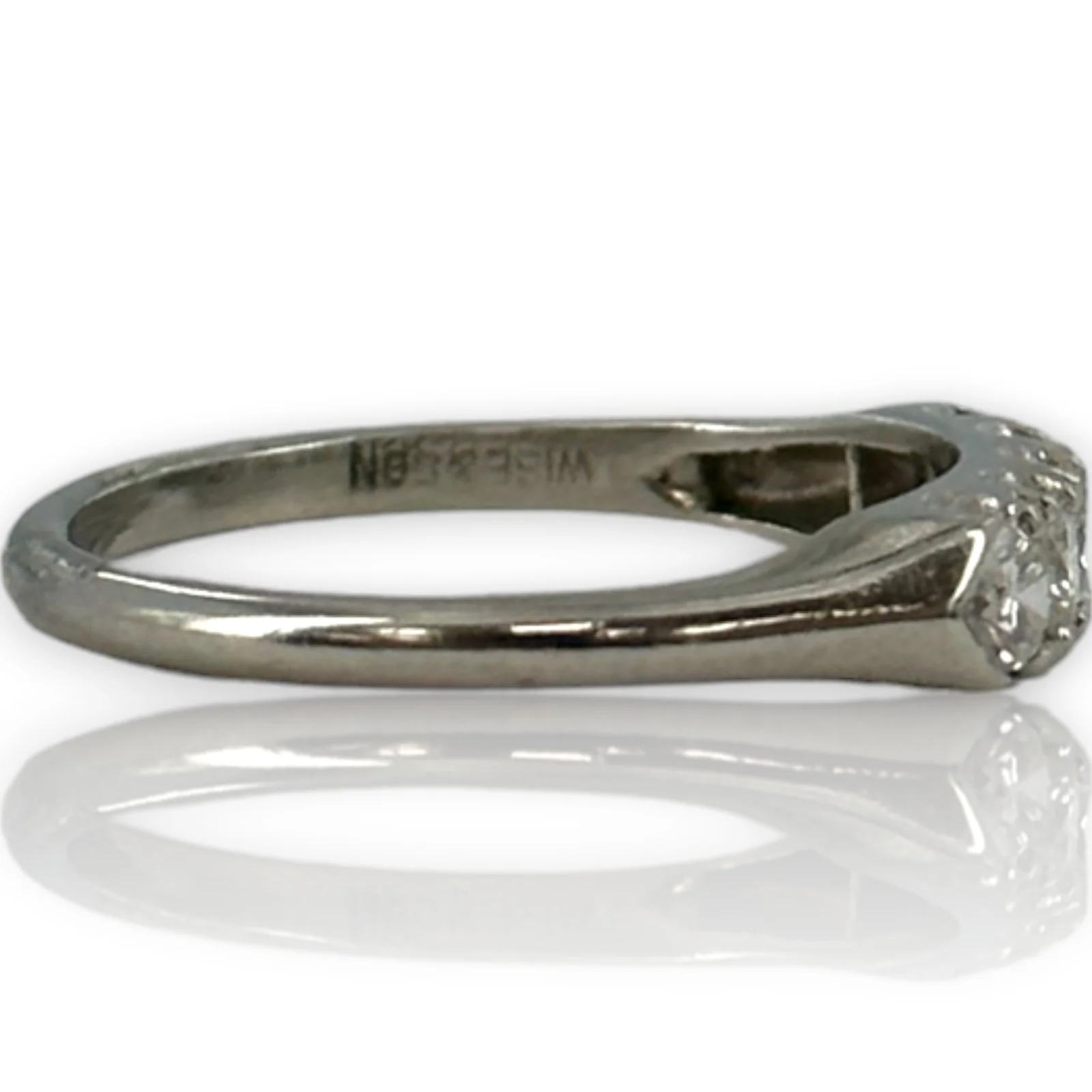 Late Art Deco William Wise & Son Platinum and Diamond Half Eternity Band Wedding Stackable Ring - Image 3