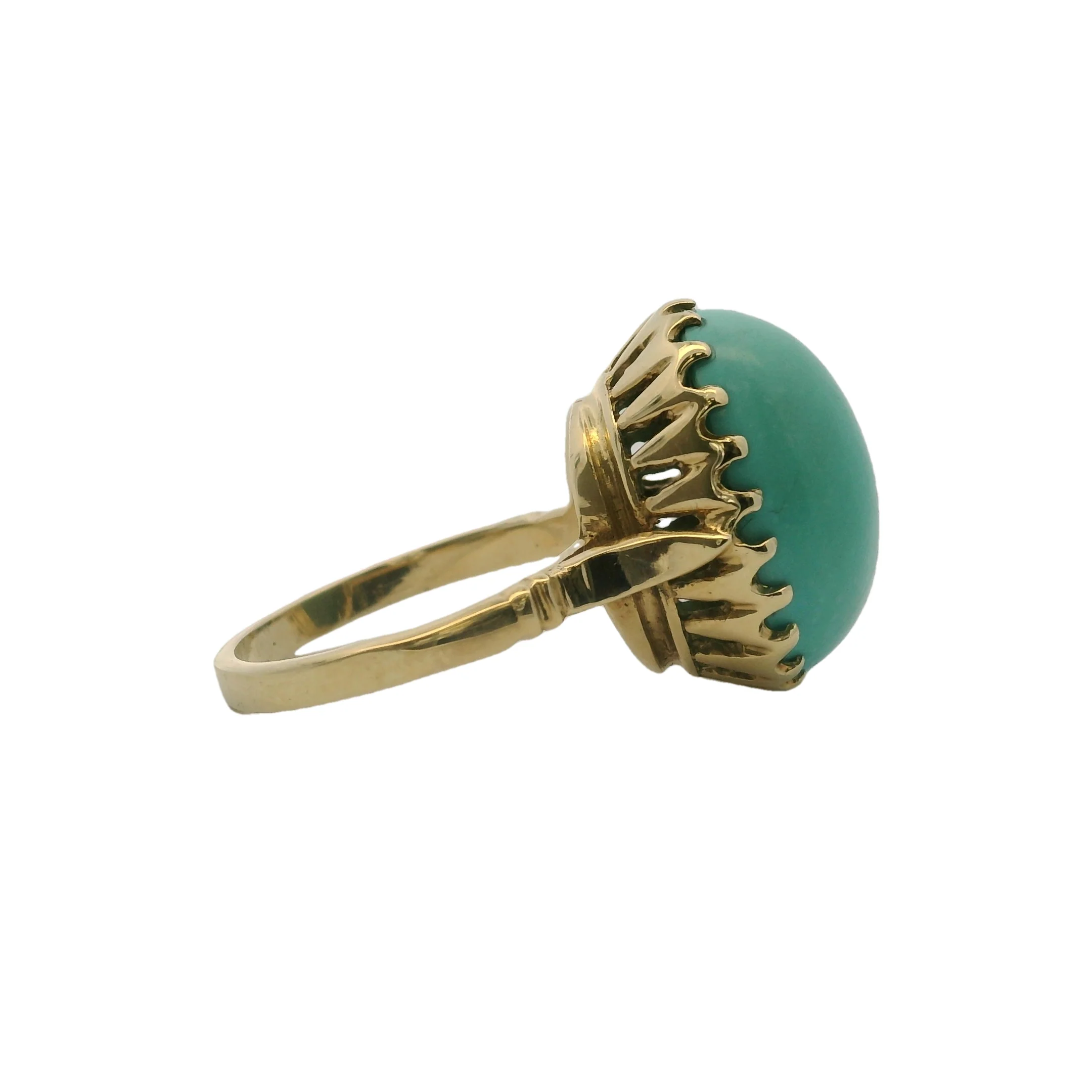 Late Victorian 18kt Yellow Gold Cabochon Turquoise Solitaire Ring Size 7.5 - Image 3