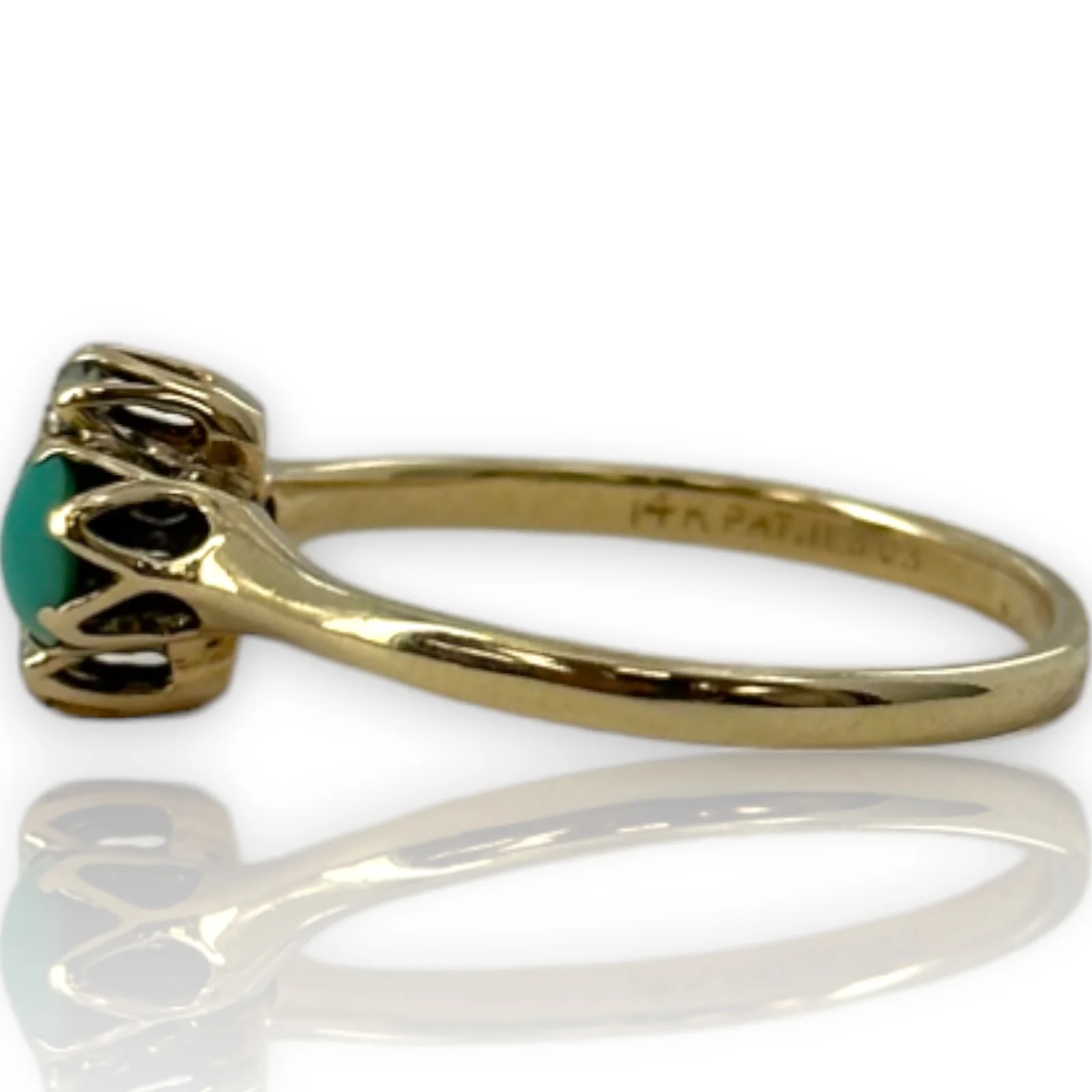 Late Victorian Era Solid 14kt Gold Persian Turquoise and Old Mine Cut Diamond Dainty Accent Cocktail Ring Size 7 - Image 3