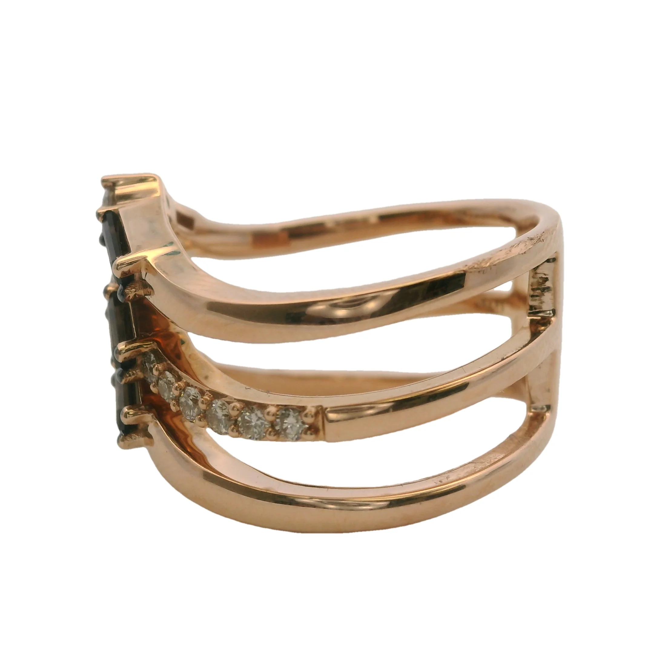Le Vian 14kt Rose Gold "Chocolate" Smoky Quartz and Diamond 3-Band Stacked Ring Size 7 - Image 6
