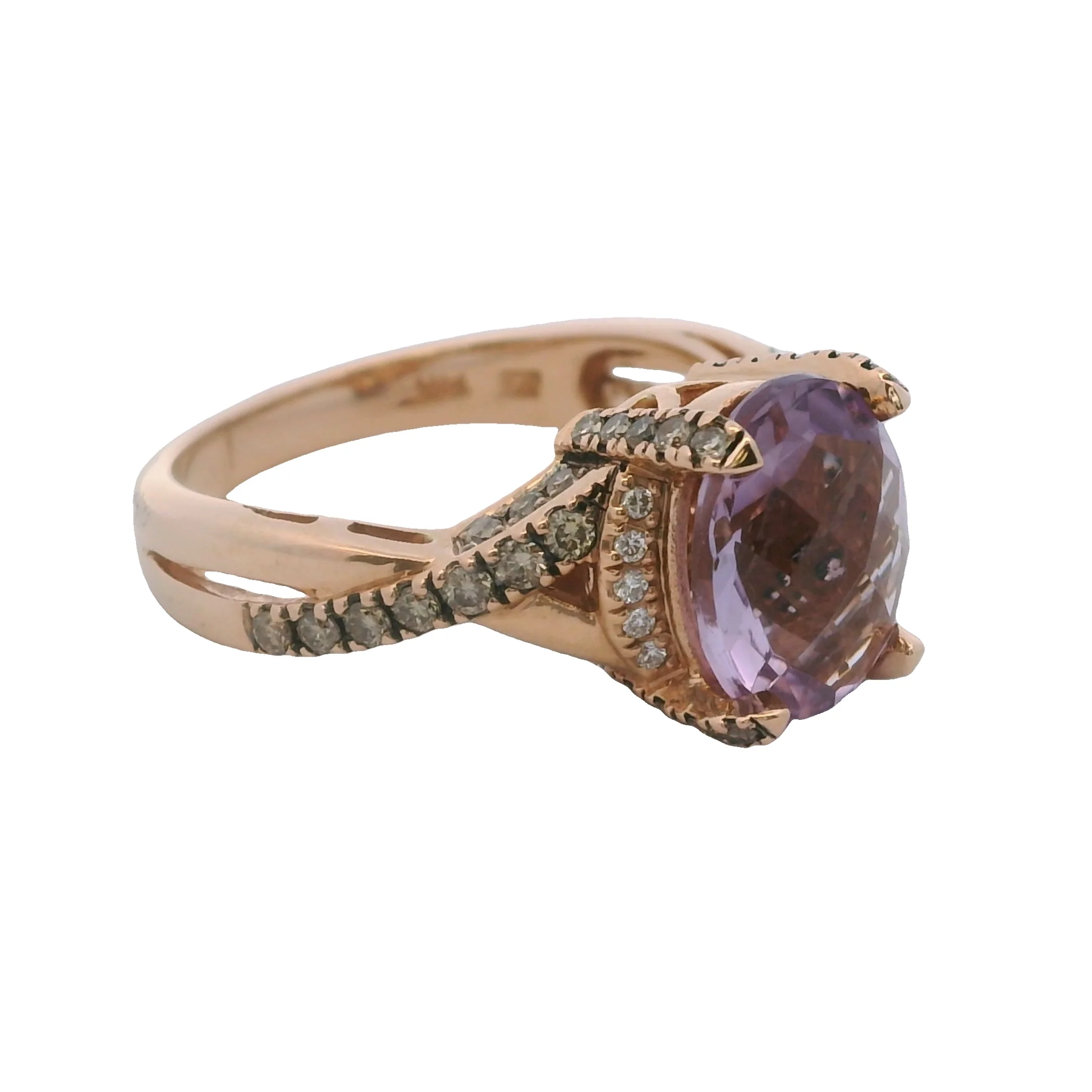Le Vian 14kt Rose Gold Twist Band Checkerboard Amethyst Solitaire Ring with Diamonds Size 7 - Image 2