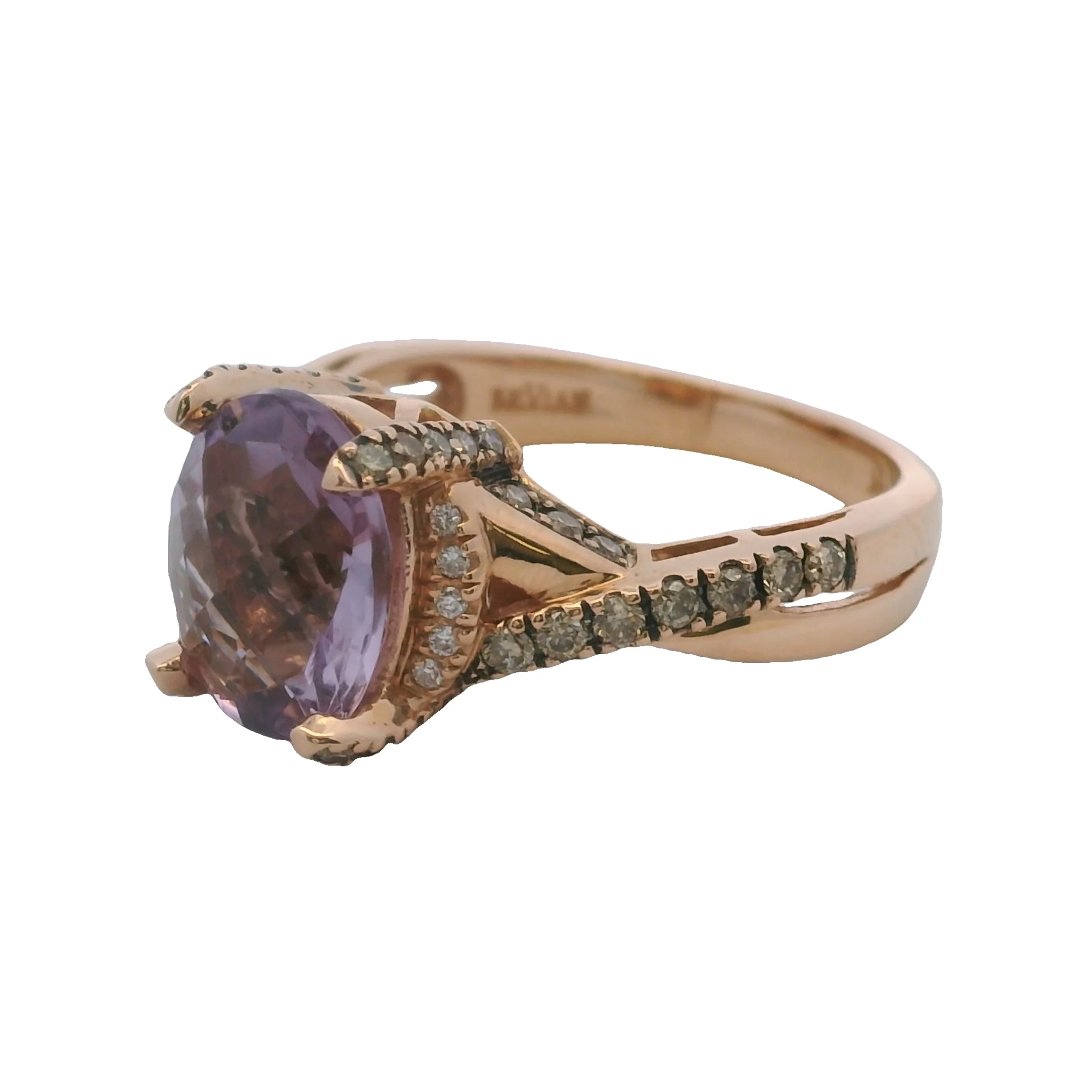 Le Vian 14kt Rose Gold Twist Band Checkerboard Amethyst Solitaire Ring with Diamonds Size 7 - Image 3