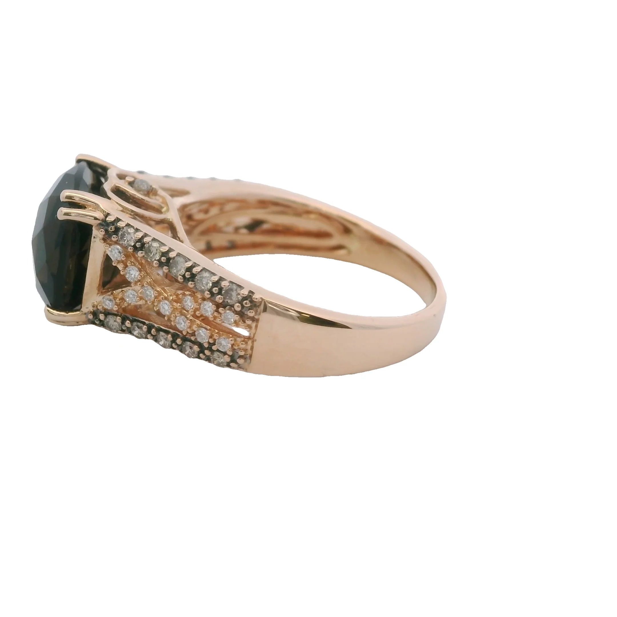 Le Vian Solid 14kt Rose Gold Checkerboard Smoky Quartz and Diamond Cocktail Ring Size 8 - Image 4