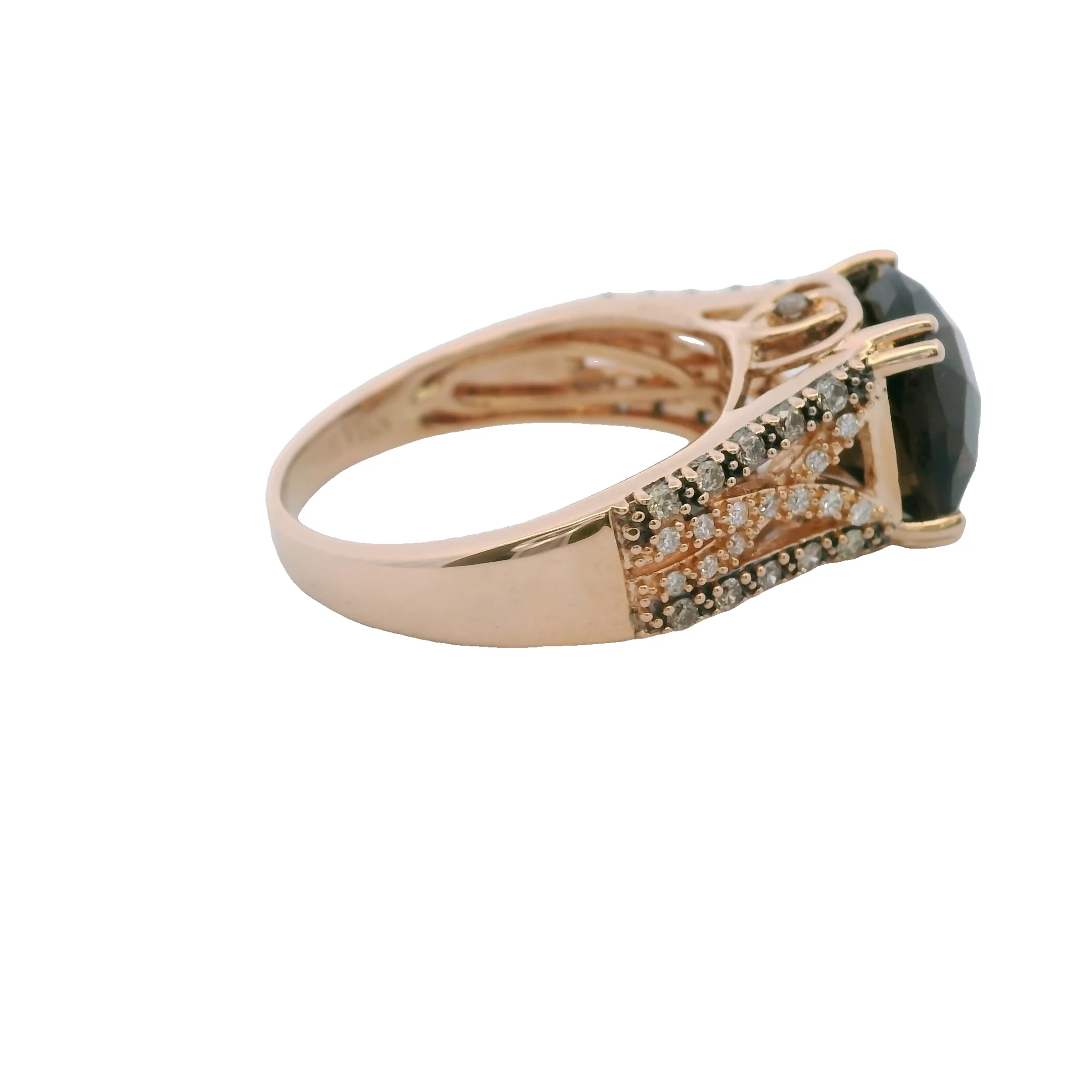 Le Vian Solid 14kt Rose Gold Checkerboard Smoky Quartz and Diamond Cocktail Ring Size 8 - Image 5