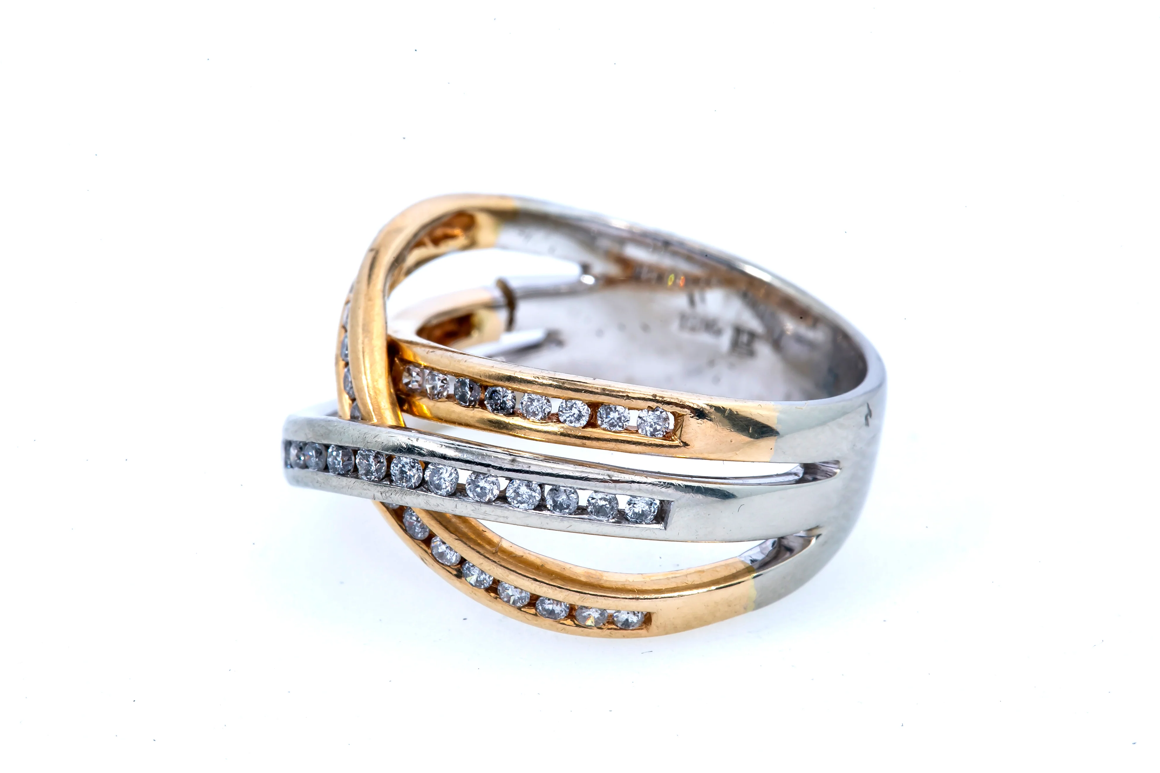 Legend Jewelry Crossover Diamond Band 10K 417 White & Yellow Gold Ring Sz 7 - Image 2