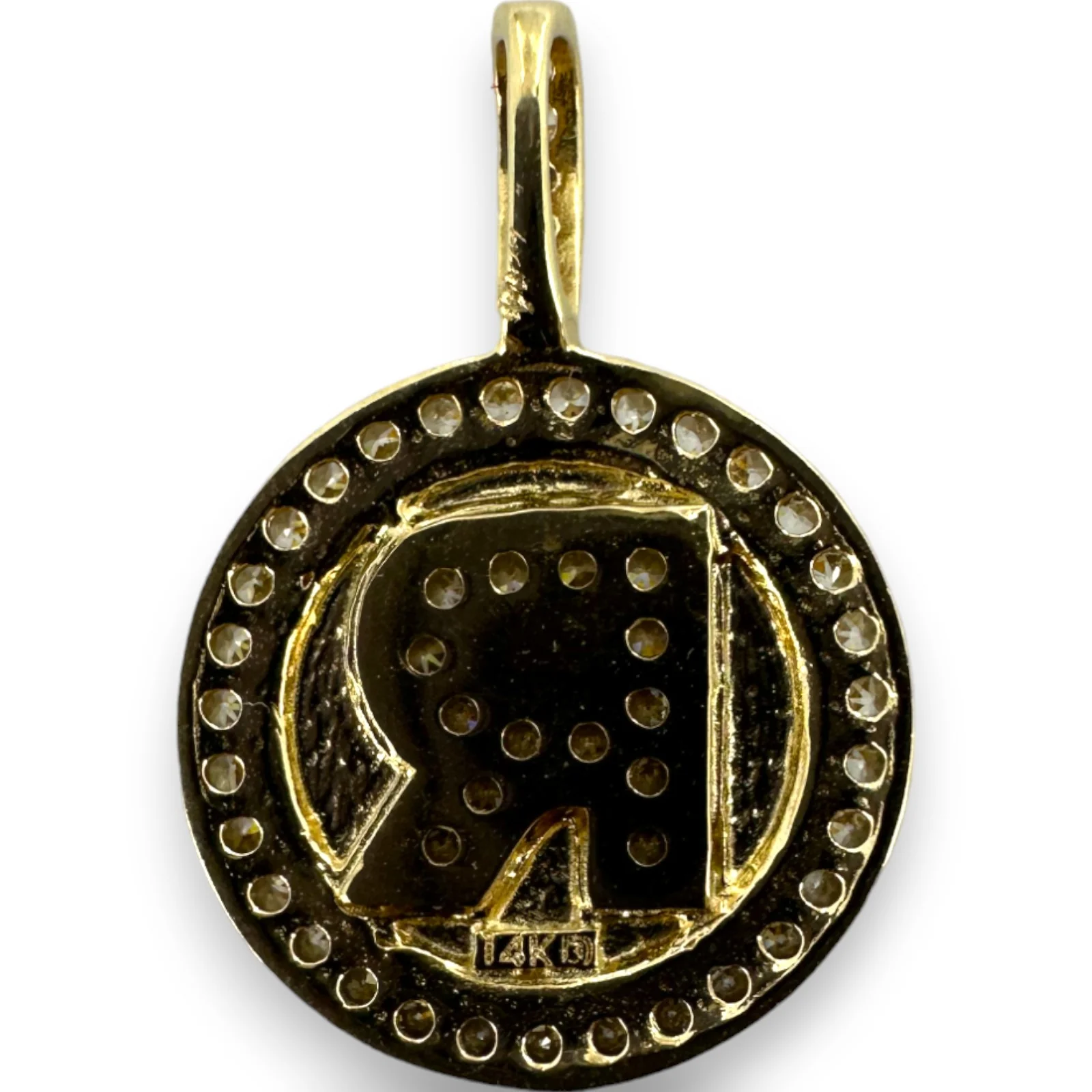 Letter "R" Cubic Zirconia Alphabet Disk Pendant Charm 14kt Yellow Gold - Image 4