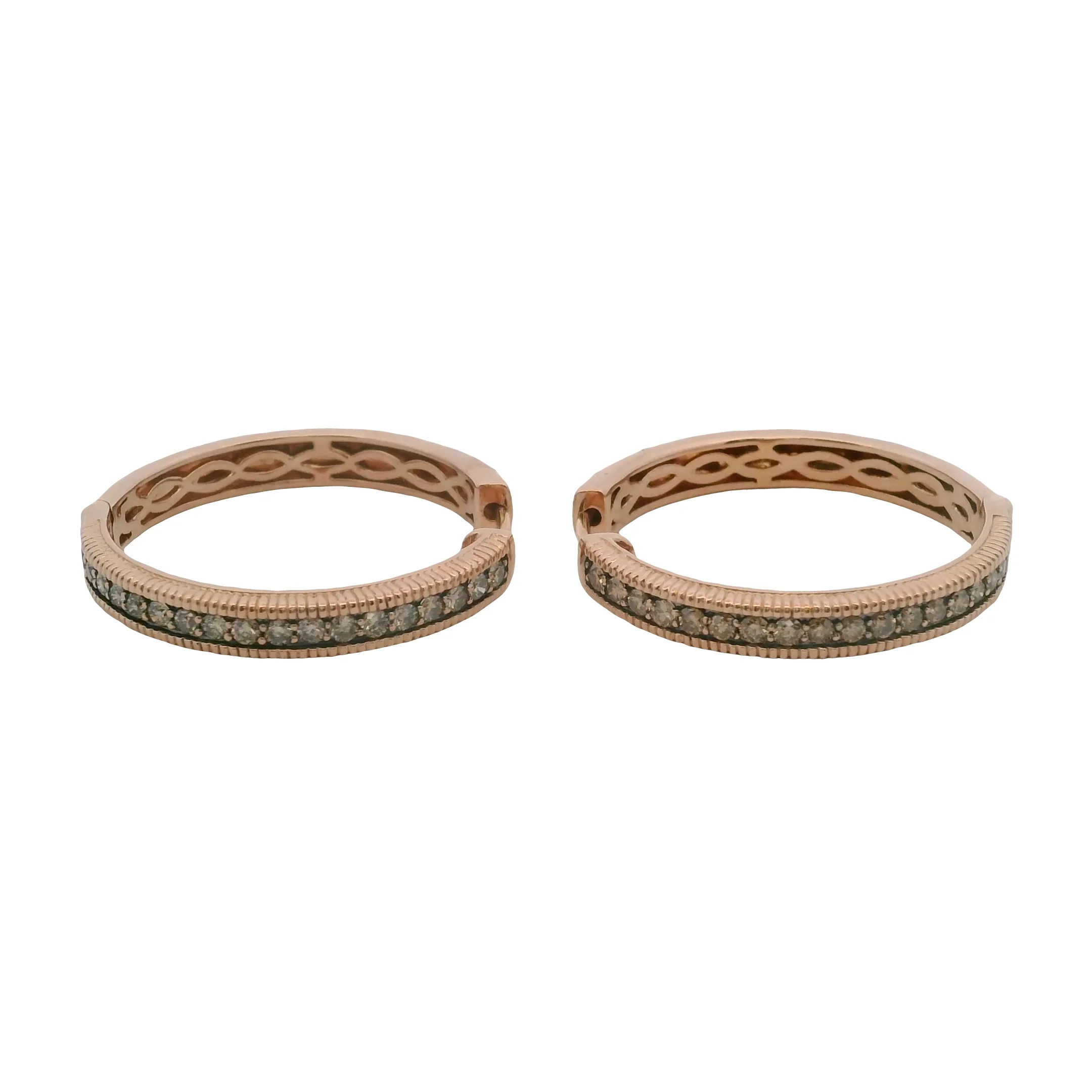 LeVian 14kt Rose Gold and Brown Diamonds Milgrain 1" Diameter Hoop Earrings - Image 4