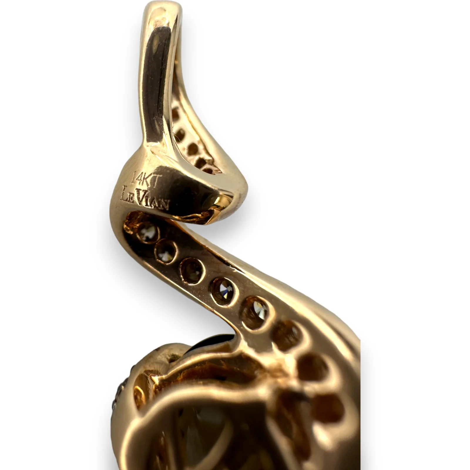 LeVian 14kt Rose Gold Smokey Quartz Chocolate and White Diamond Ribbon Pendant Charm - Image 4