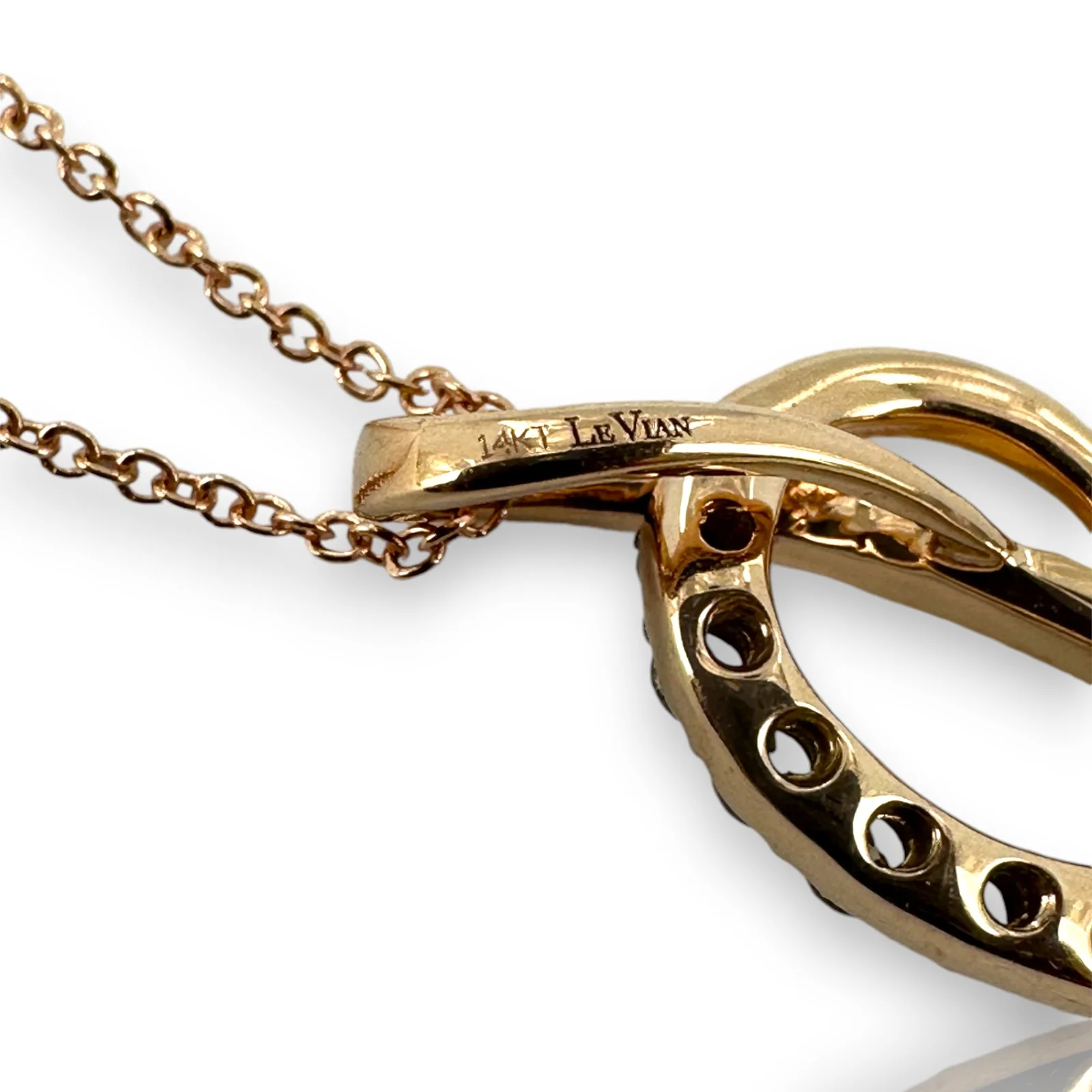 LeVian 14kt Solid Rose Gold 18" Ribbon Heart Necklace with 0.50ctw Champagne "Chocolate" Diamonds - Image 5