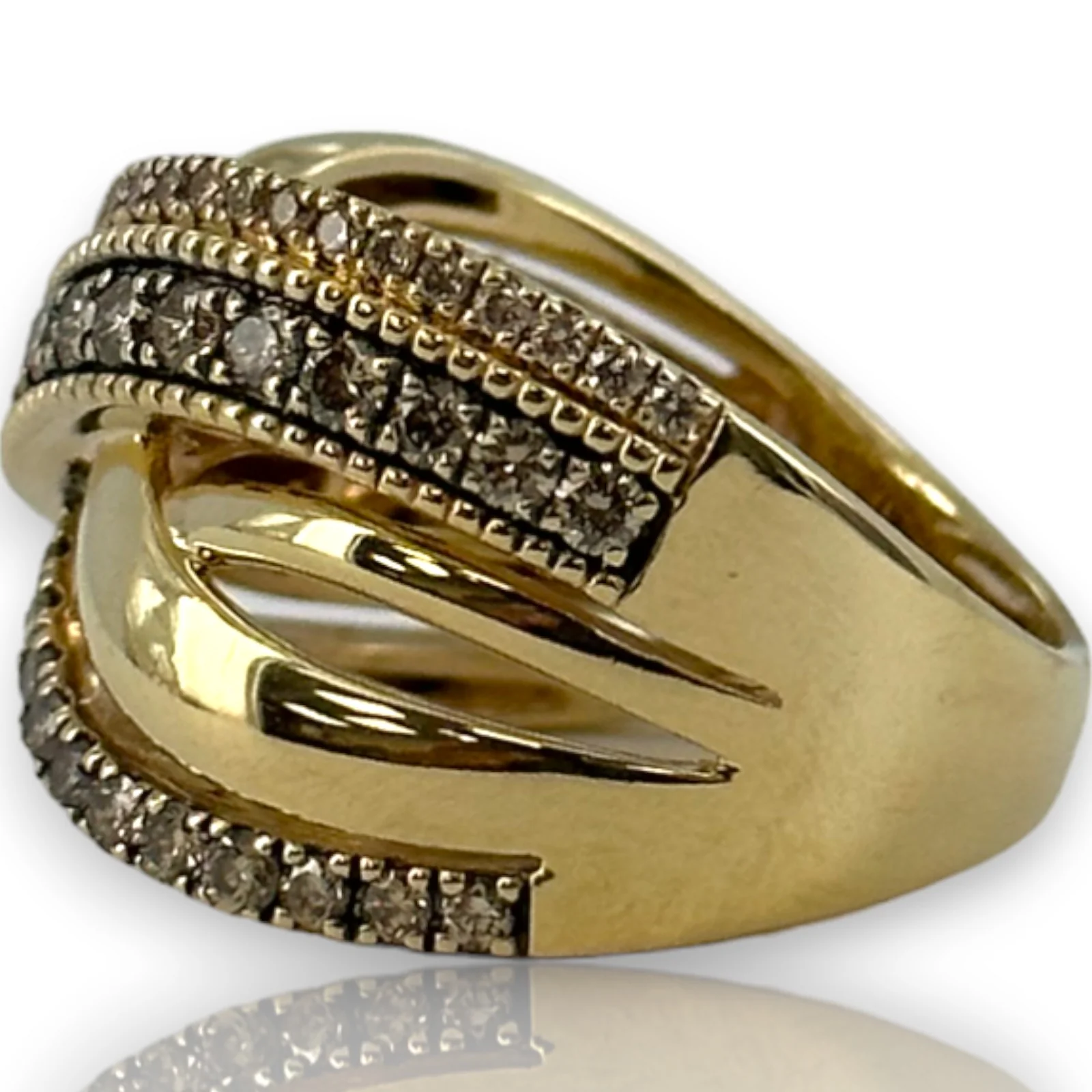 LeVian 14kt Yellow Gold Crossover 14mm Ring with Champagne "Chocolate" Diamonds Size 8 - Image 3