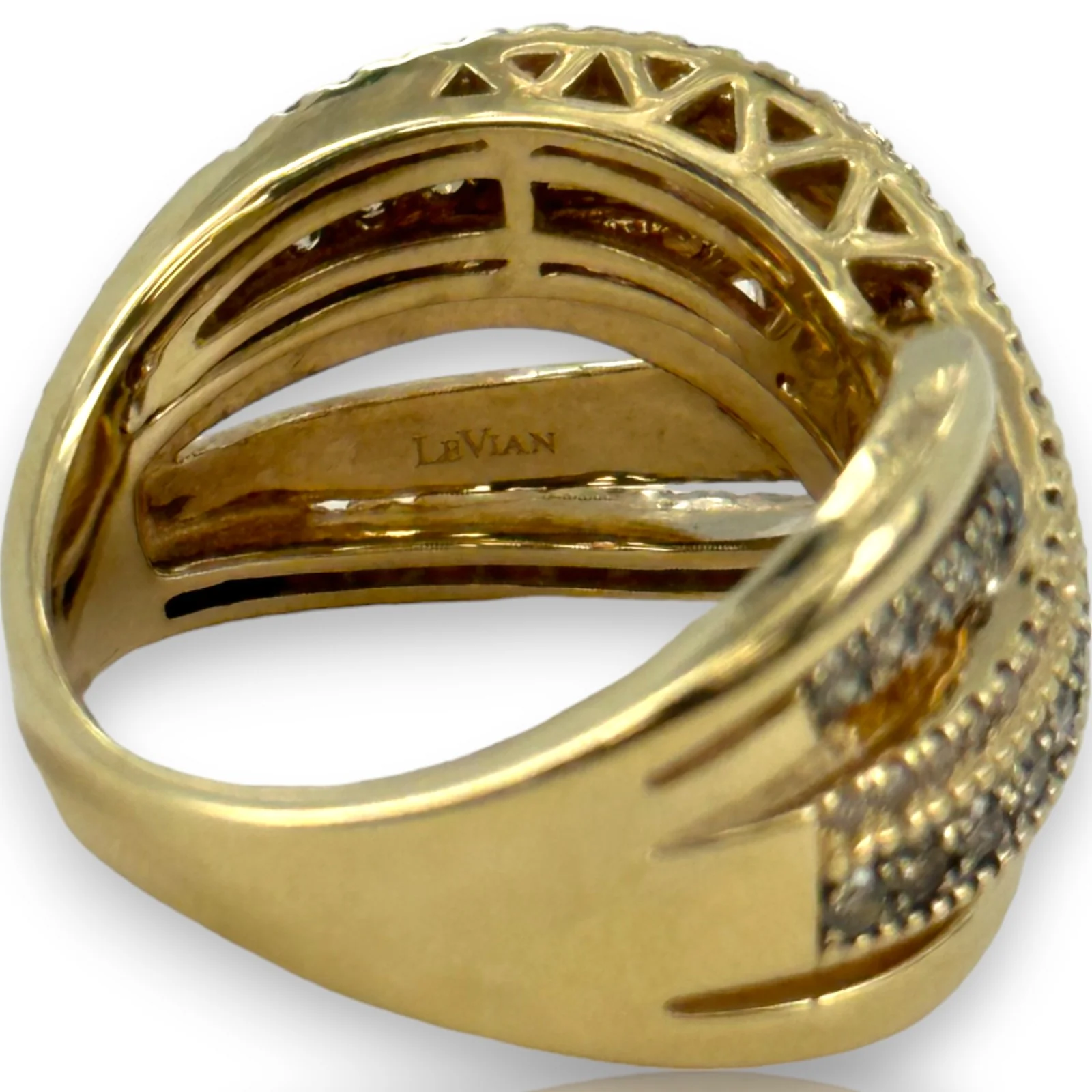 LeVian 14kt Yellow Gold Crossover 14mm Ring with Champagne "Chocolate" Diamonds Size 8 - Image 5