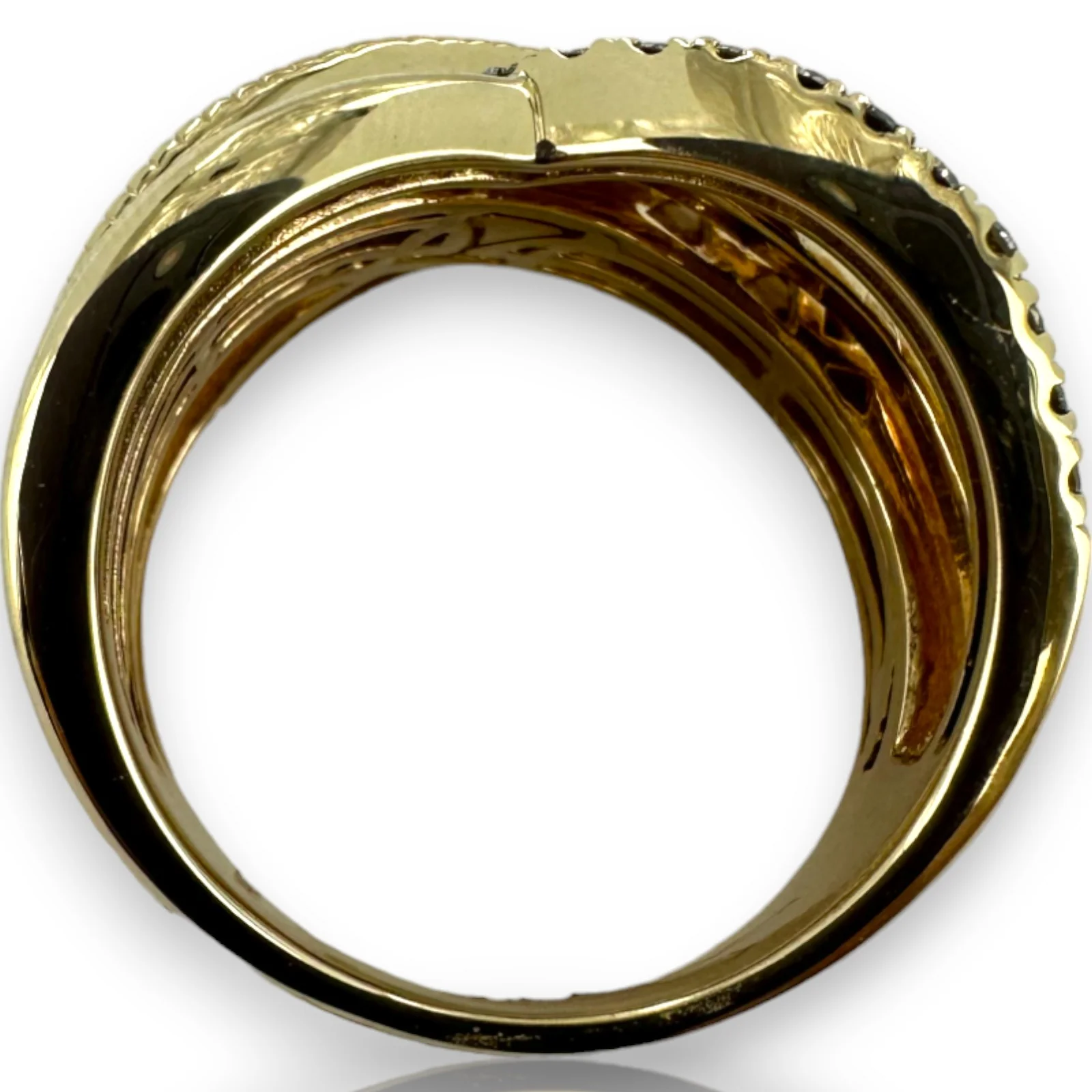 LeVian 14kt Yellow Gold Crossover 14mm Ring with Champagne "Chocolate" Diamonds Size 8 - Image 7