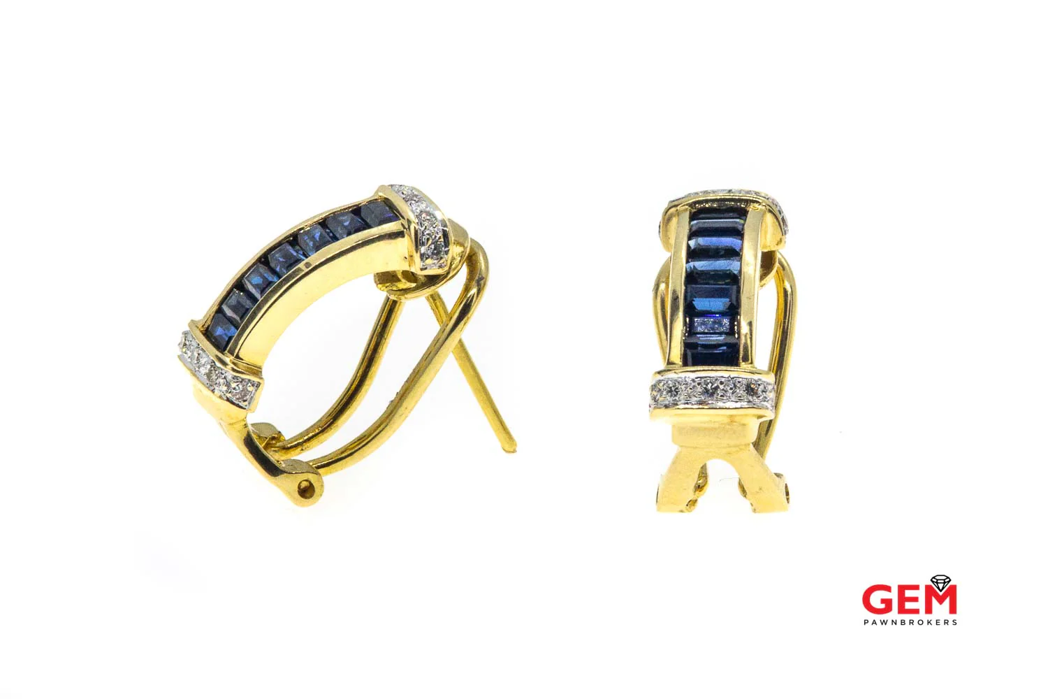 LeVian 18k Yellow 750 Gold Natural Blue Sapphire & Diamond Pair Earring - Image 2