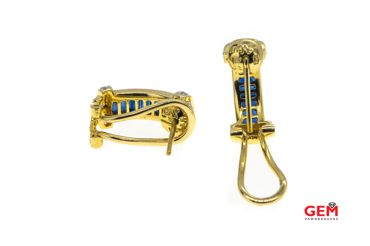 LeVian 18k Yellow 750 Gold Natural Blue Sapphire & Diamond Pair Earring - Image 3