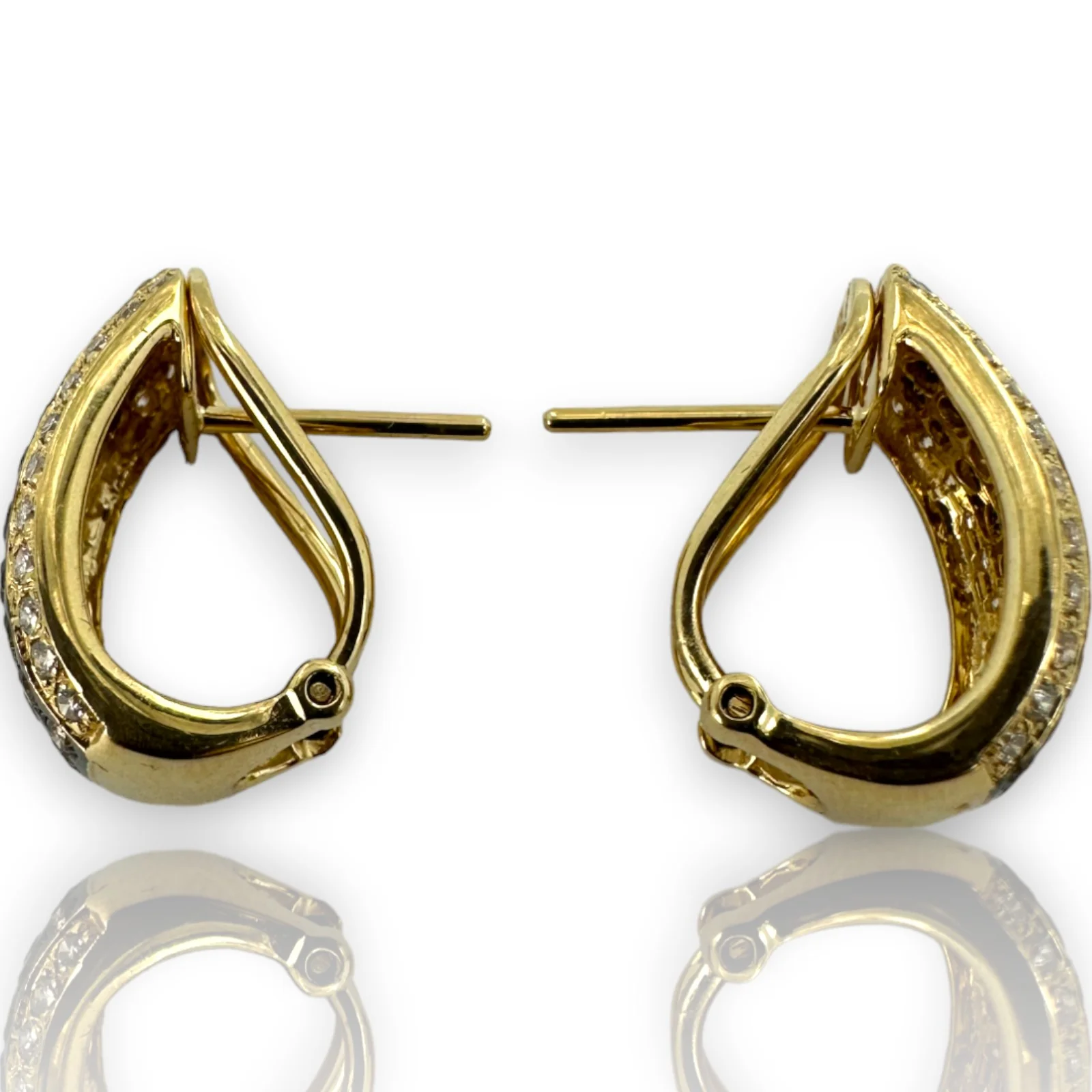 LeVian Signed 14k Yellow Gold Solid Cognac Chocolate Diamonds Accent White Diamonds Omega Back Cuff Style Stud Earrings - Image 2