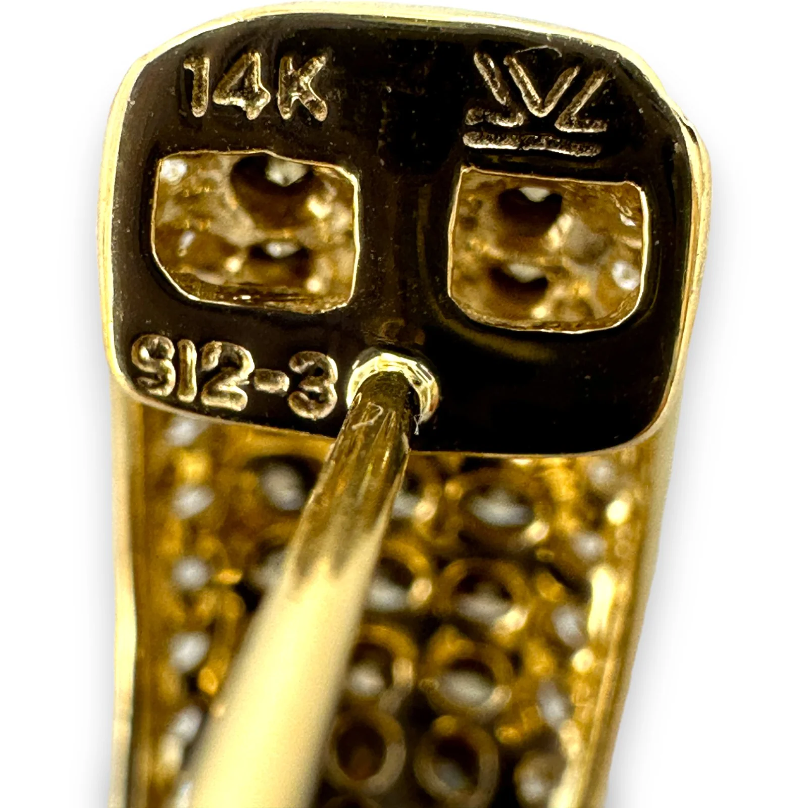 LeVian Signed 14k Yellow Gold Solid Cognac Chocolate Diamonds Accent White Diamonds Omega Back Cuff Style Stud Earrings - Image 5