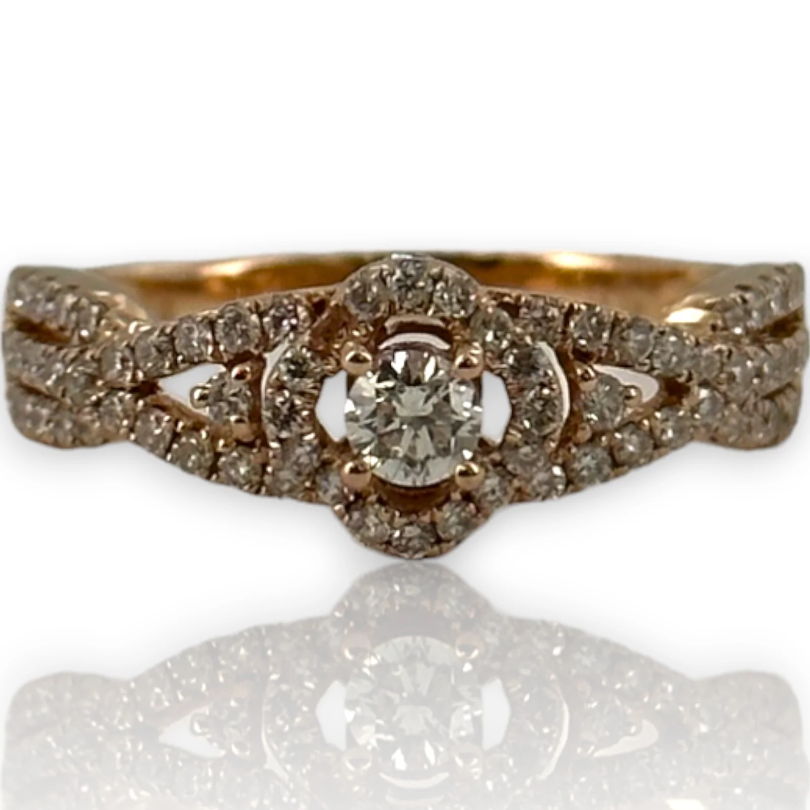 LeVian Signed Solid 14kt Rose Gold and Natural Diamonds Wedding Engagement Ring Size 7