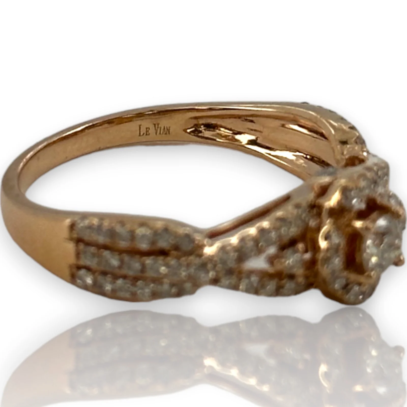 LeVian Signed Solid 14kt Rose Gold and Natural Diamonds Wedding Engagement Ring Size 7 - Image 6