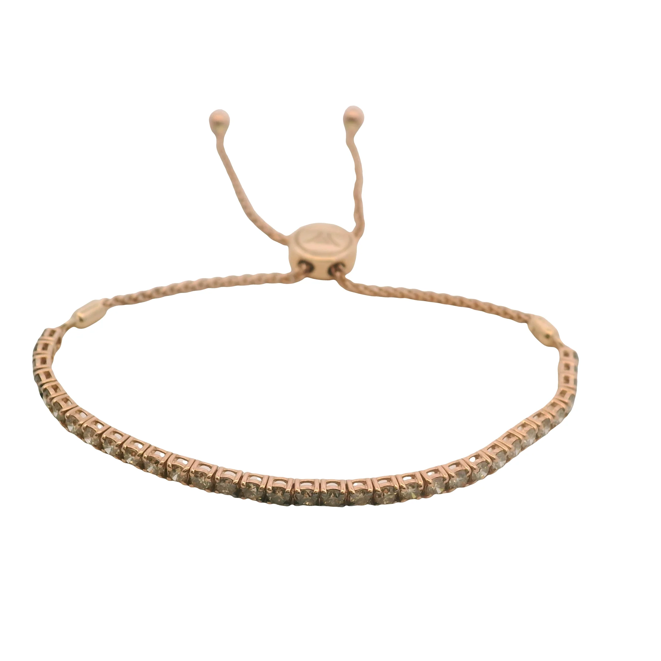 LeVian Solid 14kt Rose Gold and 2ctw Cognac Diamond Adjustable Tennis Bolo Bracelet