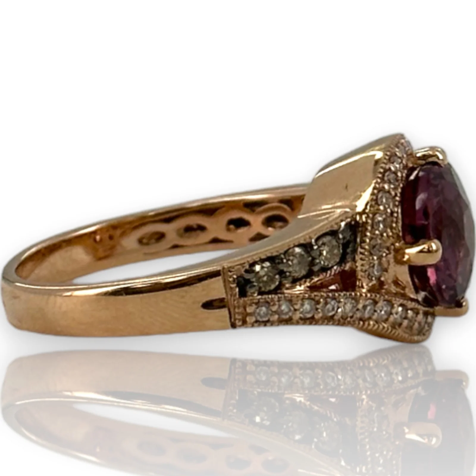 LeVian Solid 14kt Solid Rose Gold and Purple Garnet (Umbalite) Ring with Champagne and White Vanilla Diamond Accents Size 7 - Image 2
