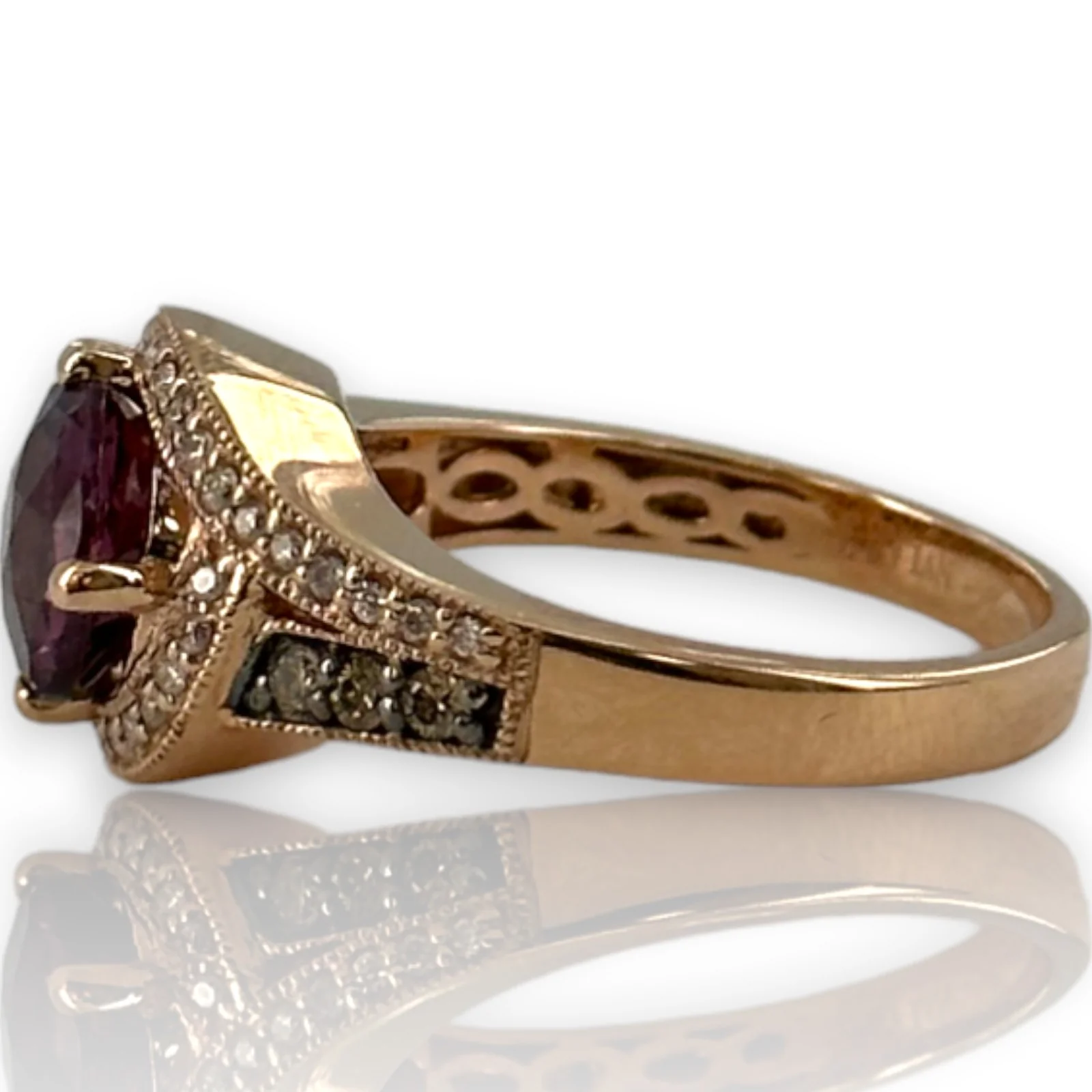 LeVian Solid 14kt Solid Rose Gold and Purple Garnet (Umbalite) Ring with Champagne and White Vanilla Diamond Accents Size 7 - Image 3