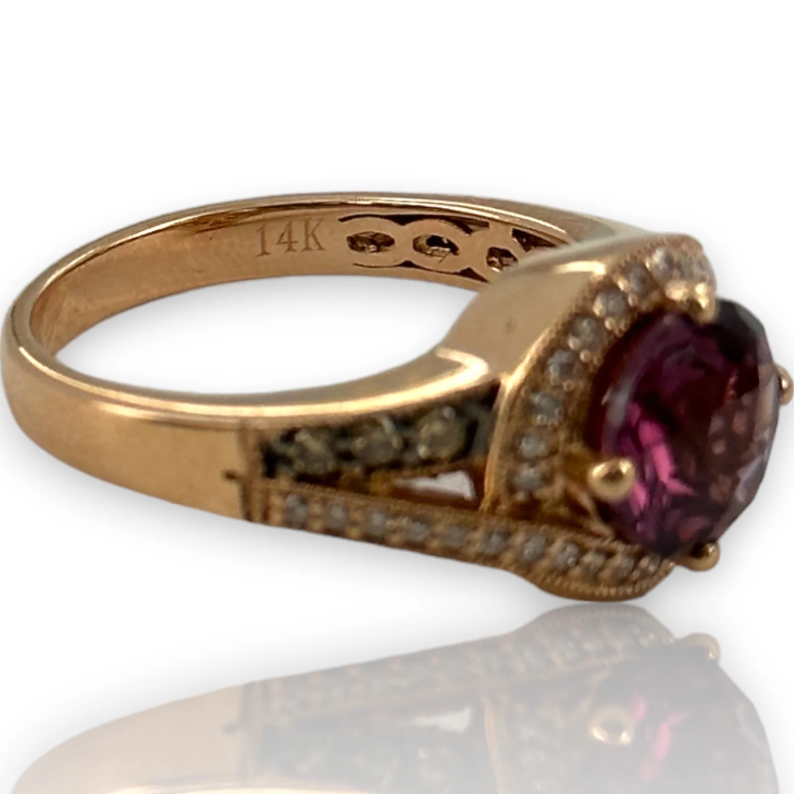 LeVian Solid 14kt Solid Rose Gold and Purple Garnet (Umbalite) Ring with Champagne and White Vanilla Diamond Accents Size 7 - Image 5