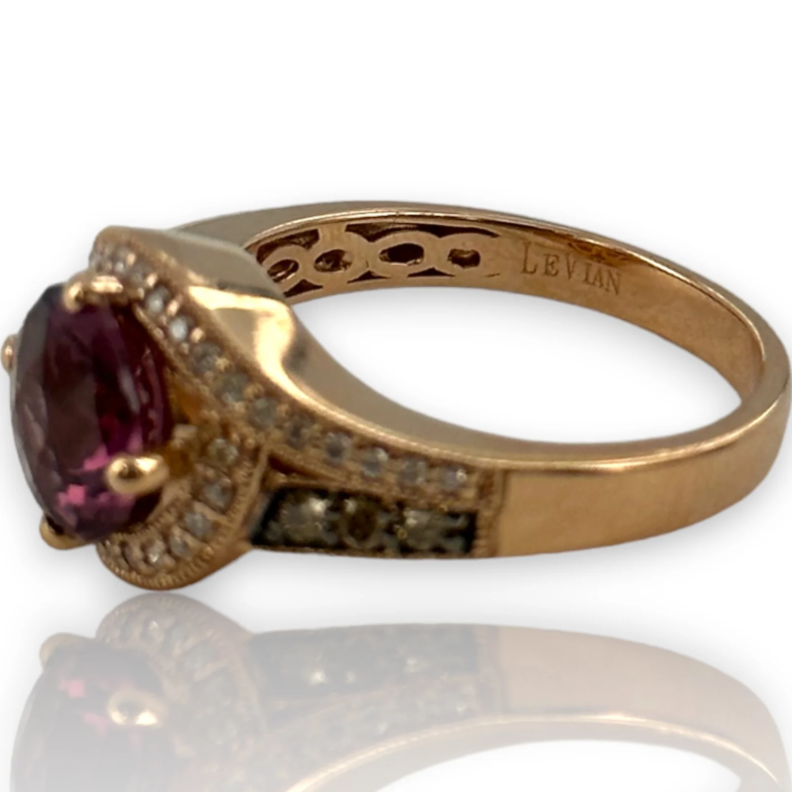 LeVian Solid 14kt Solid Rose Gold and Purple Garnet (Umbalite) Ring with Champagne and White Vanilla Diamond Accents Size 7 - Image 6
