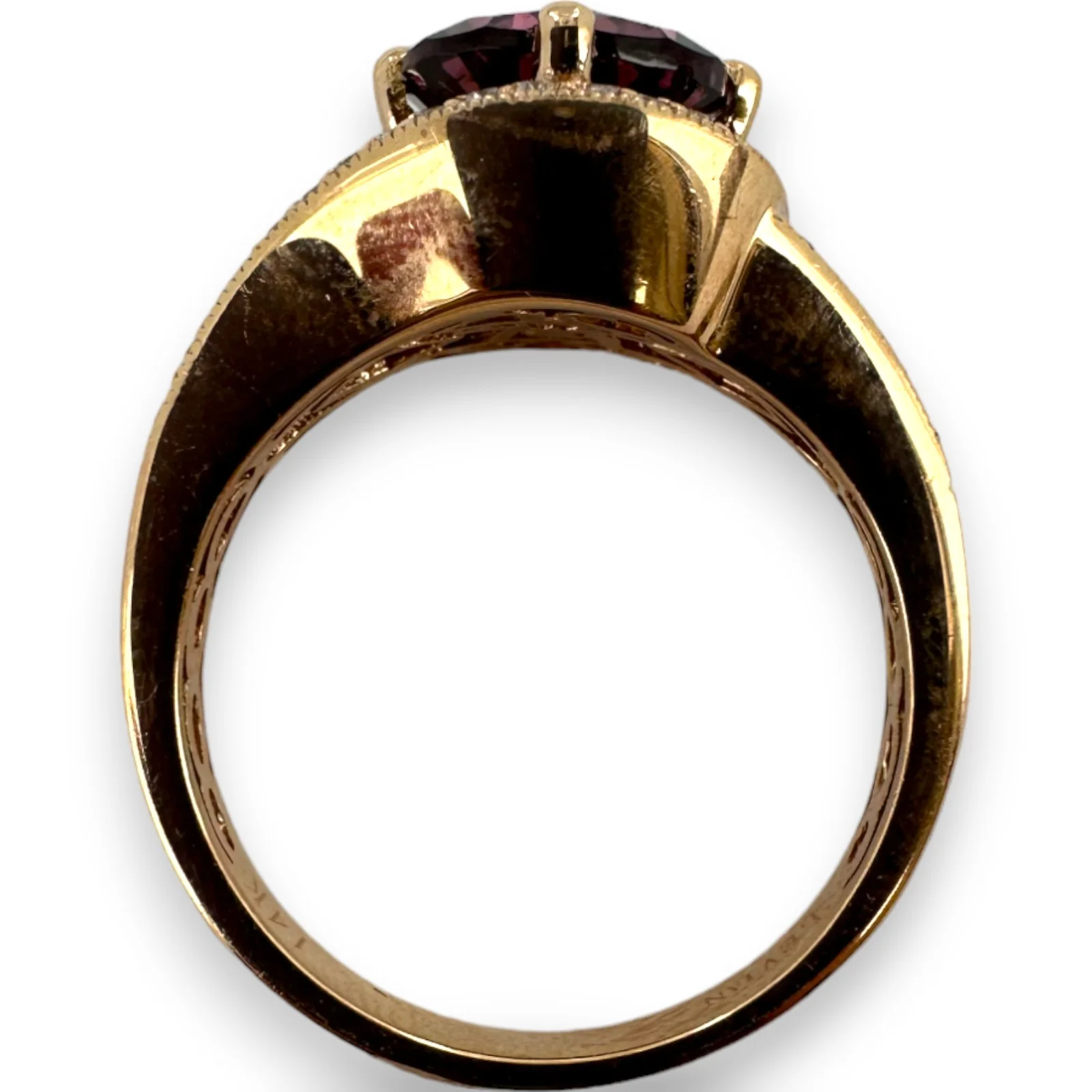 LeVian Solid 14kt Solid Rose Gold and Purple Garnet (Umbalite) Ring with Champagne and White Vanilla Diamond Accents Size 7 - Image 7