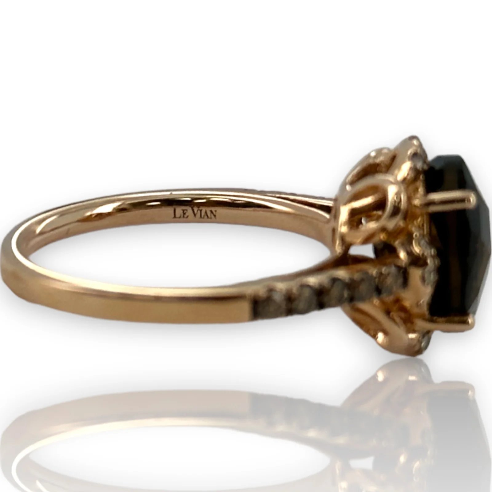 LeVian Solid 14kt Strawberry Rose Gold Ring with Chocolate Smokey Quartz and Diamond Accents Size 6.75 - Image 6