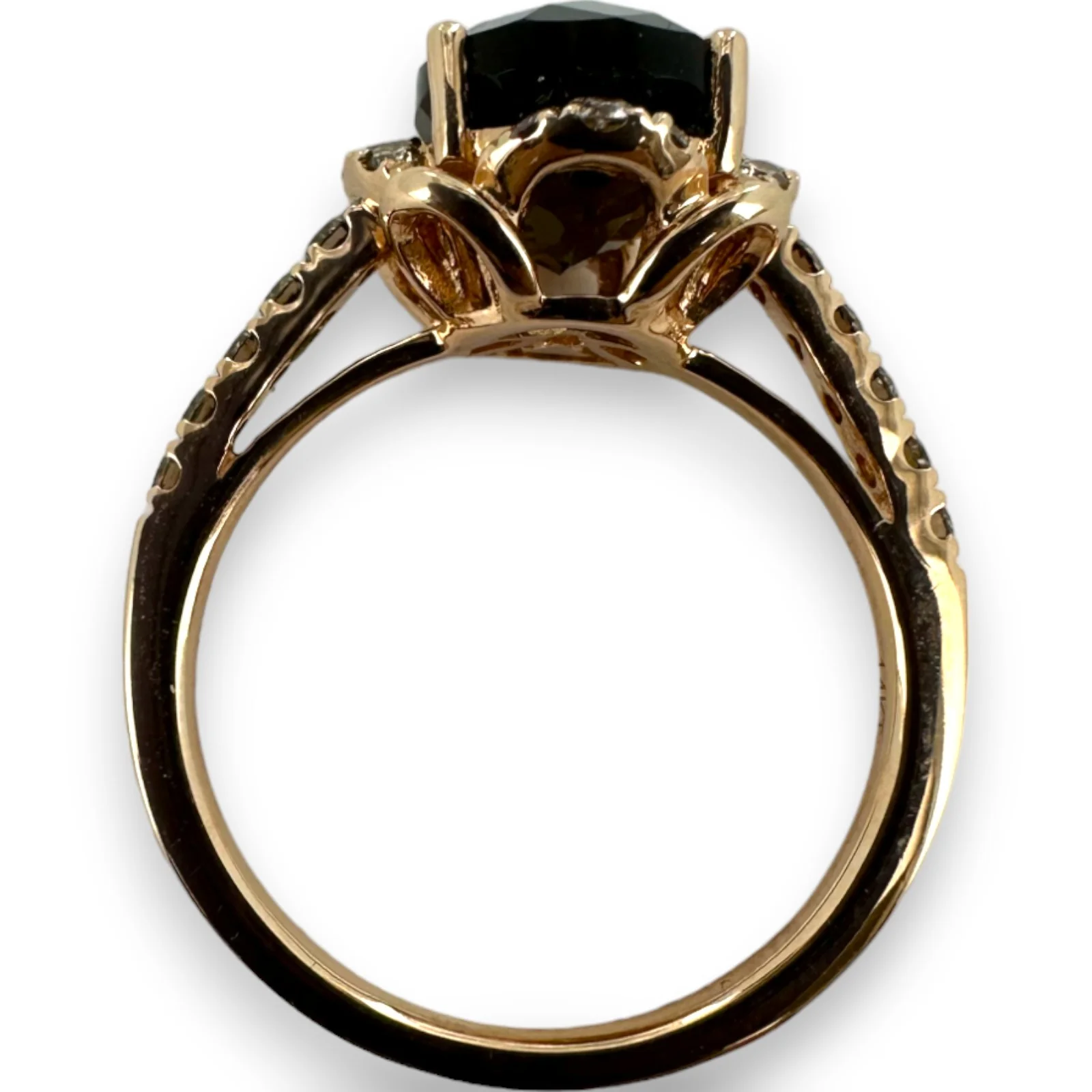 LeVian Solid 14kt Strawberry Rose Gold Ring with Chocolate Smokey Quartz and Diamond Accents Size 6.75 - Image 8