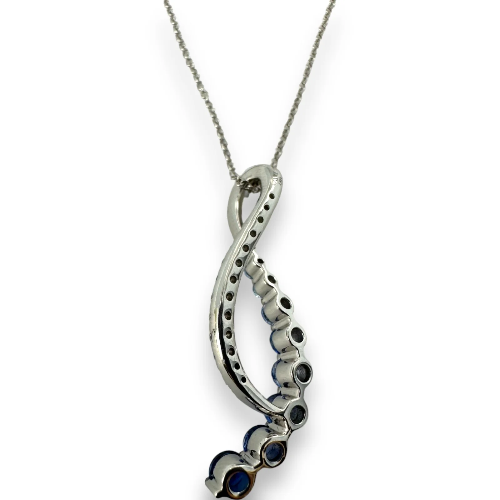 LeVian Solid 14kt White Gold Ombre Graduated Blue Blueberry Sapphire and White Vanilla Diamond Pendant on 18" Cable Chain - Image 2