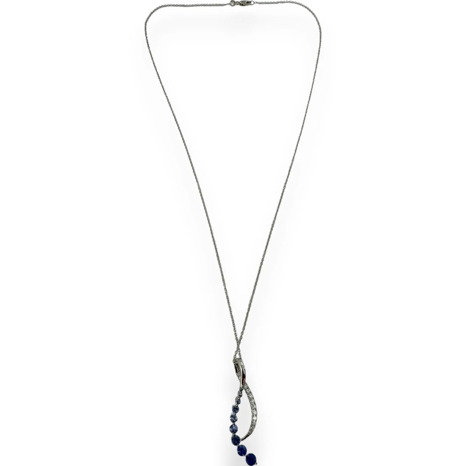 LeVian Solid 14kt White Gold Ombre Graduated Blue Blueberry Sapphire and White Vanilla Diamond Pendant on 18" Cable Chain - Image 3